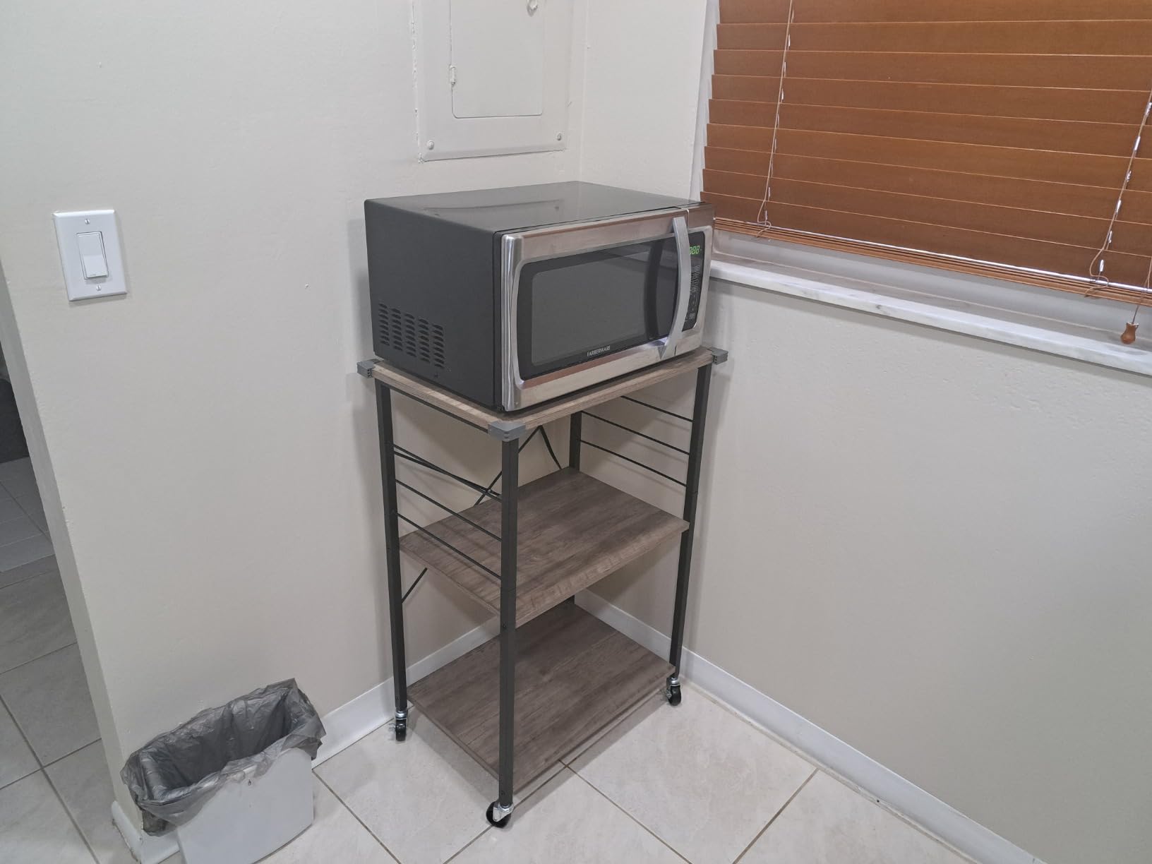 VASAGLE Kitchen Shelf on Wheels, 23.6 Inches Serving Cart with 3 Shelves, Kitchen Cart, Microwave Shelf, for Mini Oven, Toaster, with 6 Hooks, Industrial Style, Rustic Brown and Ink Black UKKS60XV1 customer photo 2