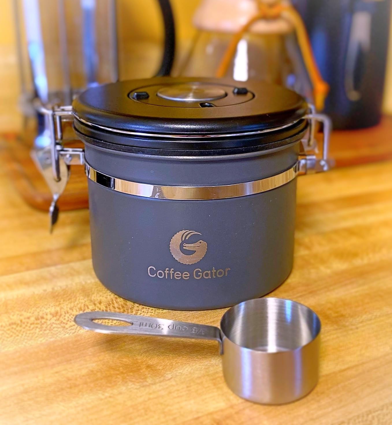 Coffee Gator Coffee Canister, 16oz Airtight Stainless Steel Kitchen Food Storage Container with Date Tracker, Scoop for Sugar,Grounds Coffee, Beans,Tea, Sugar, Cereal, Flour, Cookies Jars - Silver customer photo 1