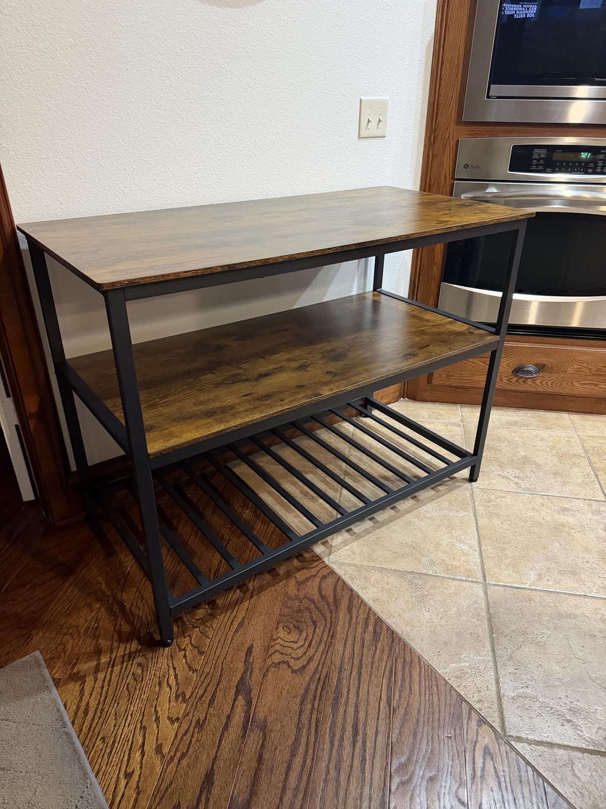 VASAGLE Kitchen Island with 3 Shelves, 47.2 Inches Width Kitchen Shelf with Large Worktop, Stable Steel Structure, Industrial, Rustic Brown and Black customer photo 2