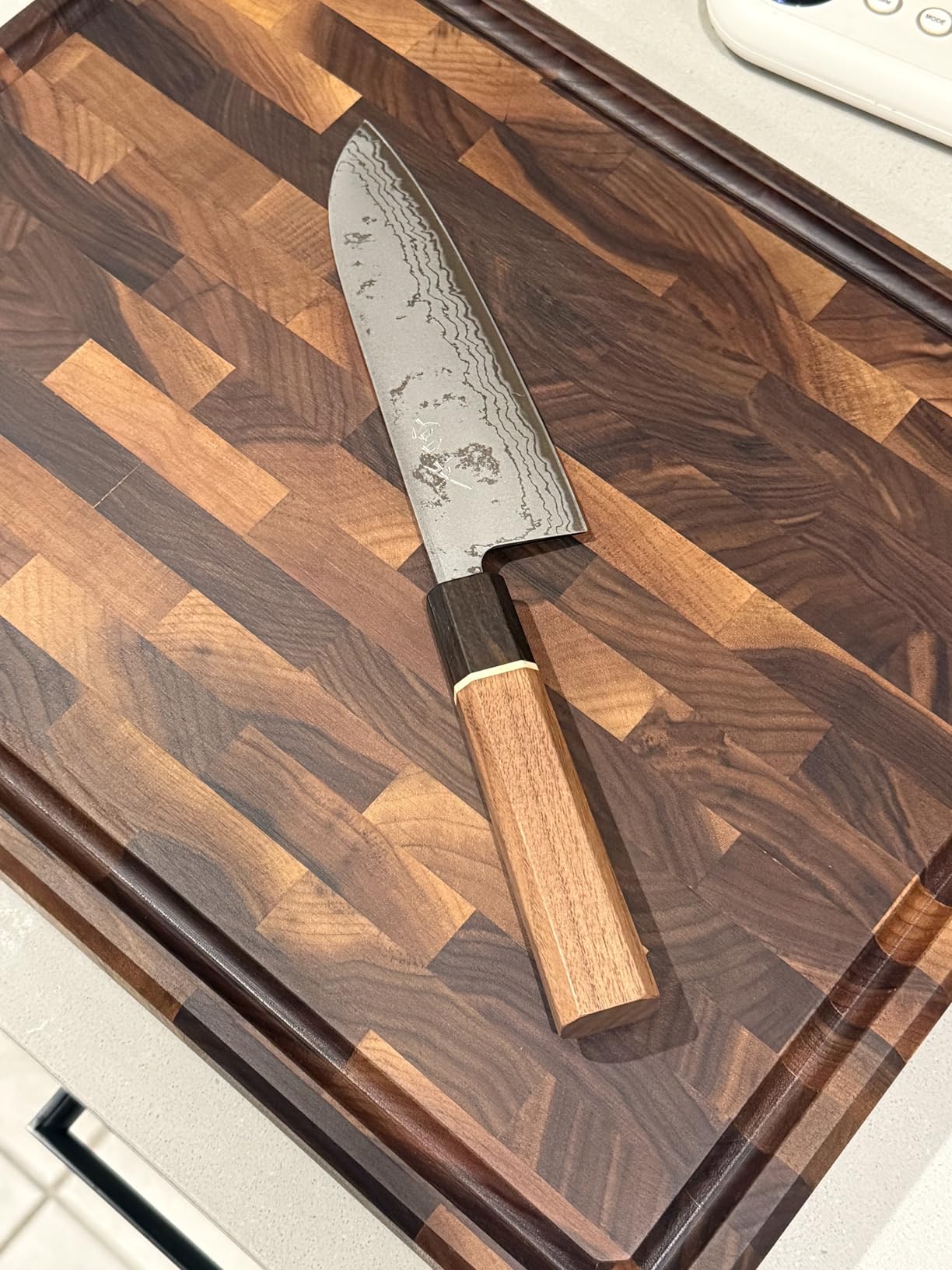 Sonder Los Angeles Alfred Cutting Board Made in USA | Black Walnut End Grain Cutting Board for Kitchen with Non-Slip Feet, Juice Groove, Sorting Compartments | Gift Box Included | 17x13x1.5 in customer photo 1