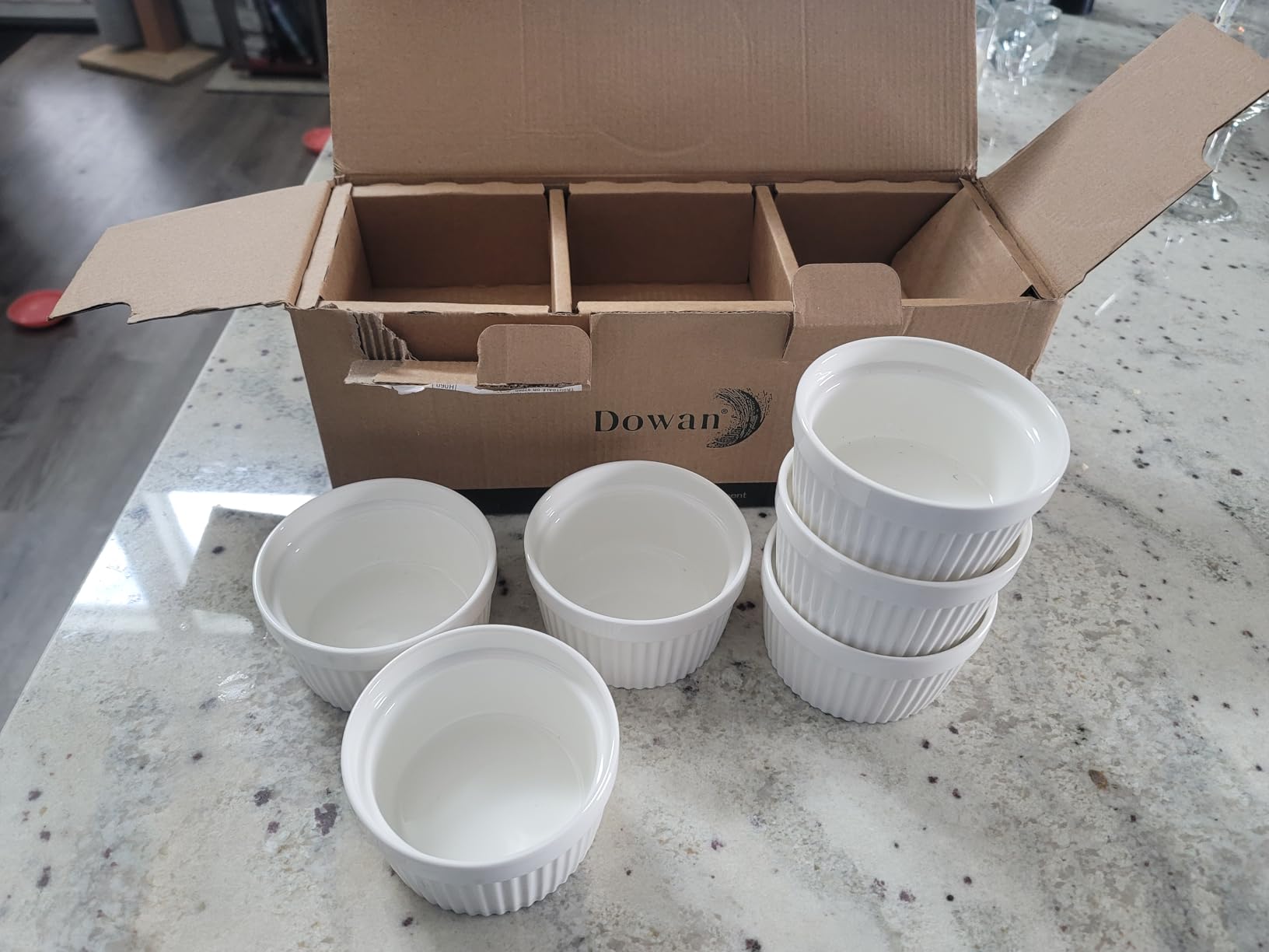 DOWAN Ramekins 4 oz Oven Safe for Creme Brulee Souffle, Porcelain Custard Cups Ramiken for Baking, Small Bowls Dipping Sauce Dish Classic Style, Set of 6, Soft White customer photo 2