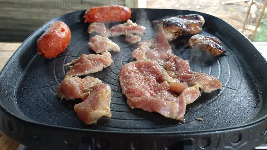 Korean Style Square Grill Pan with Maifan Coated Surface,Non-stick Smokeless Barbecue Stovetop Plate for Indoor Outdoor BBQ customer photo 1