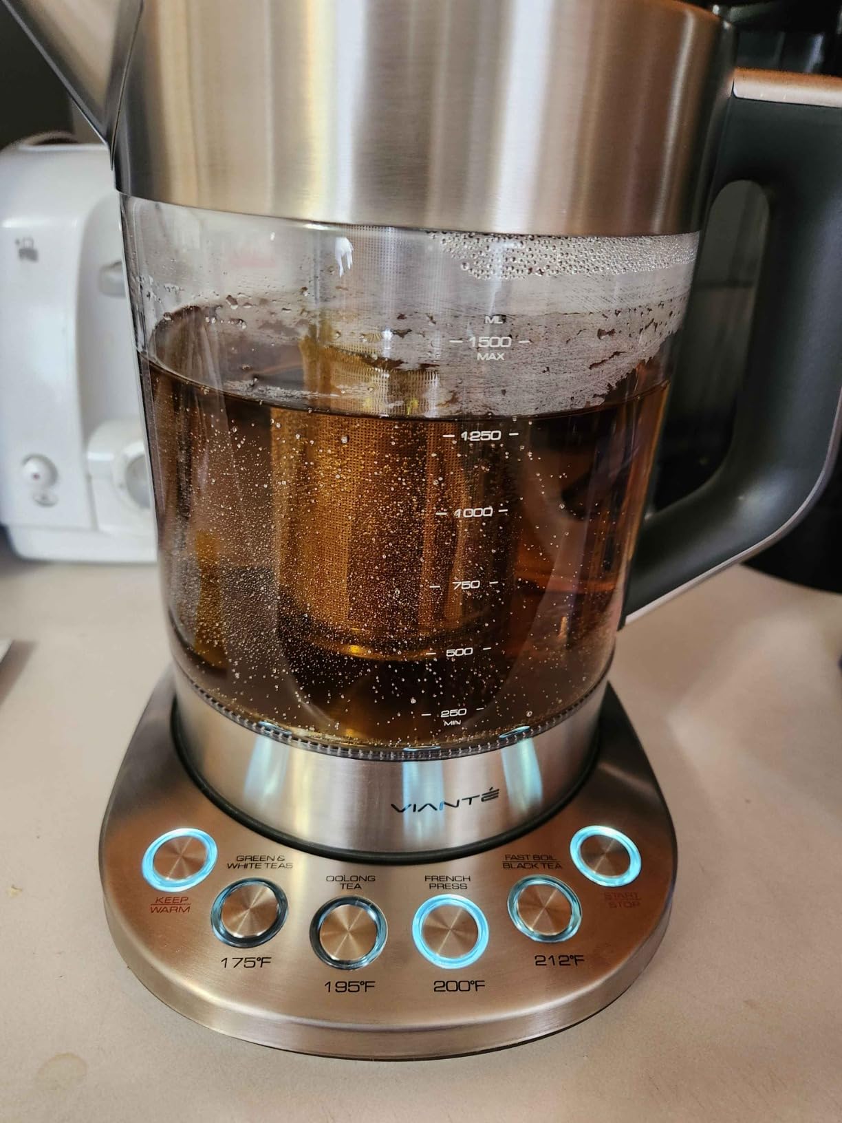 Viante Electric Kettle With Infuser. No Plastic In Contact With Water. Hot Tea Maker With Temperature Control And Automatic Shut Off. Tea Kettle With Brewing Programs. 1.5 Liters Capacity customer photo 2