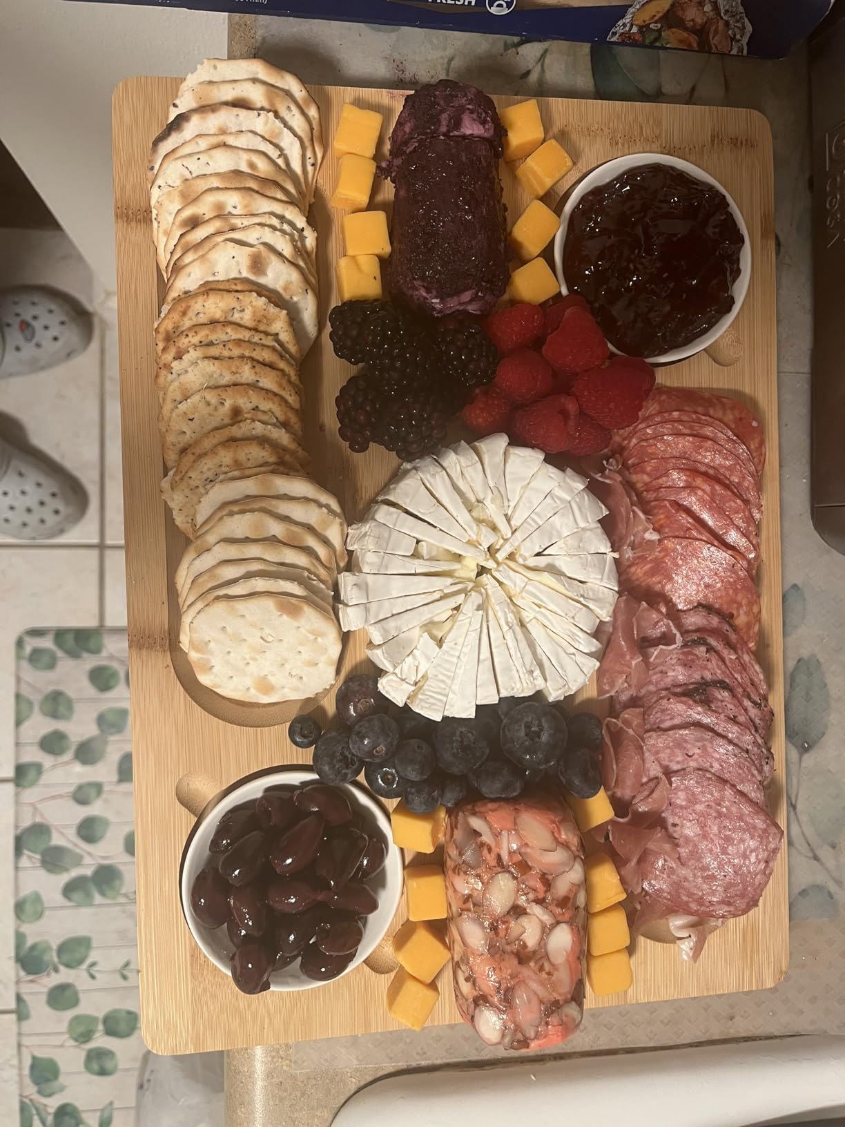 Bamboo Cheese Board with Knife, Bowl, Fork Set, Wood Charcuterie Platter & Food Serving Tray for Wine Glasses customer photo 2