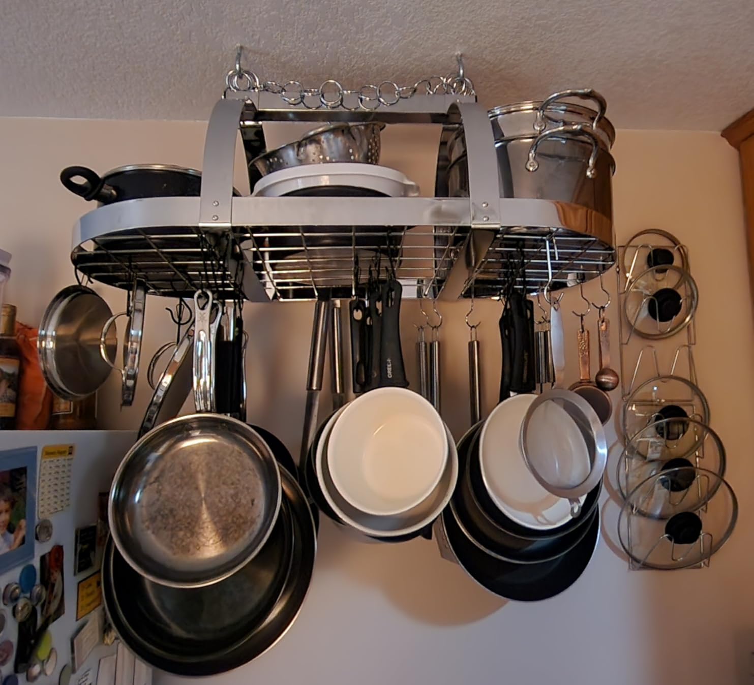 KES Ceiling Pot Rack 34-Inch Hanging Pot Rack for Kitchen Oval Pot and Pan Rack Matte Black Pot Hanger with 20 S Hooks (For 16