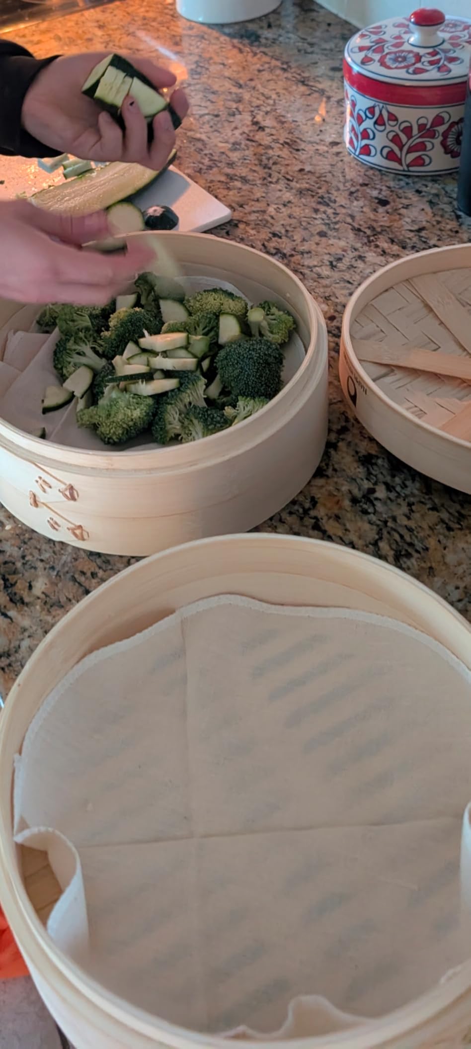 Bamboo Steamer Basket Set - 10 Inch Large Dumpling 2 Tier for Pots - Asian Cooking Dim Sum Bao Buns Momo Rice - Natural Chinese Steam Baskets Kit with Stainless Steel Ring customer photo 1