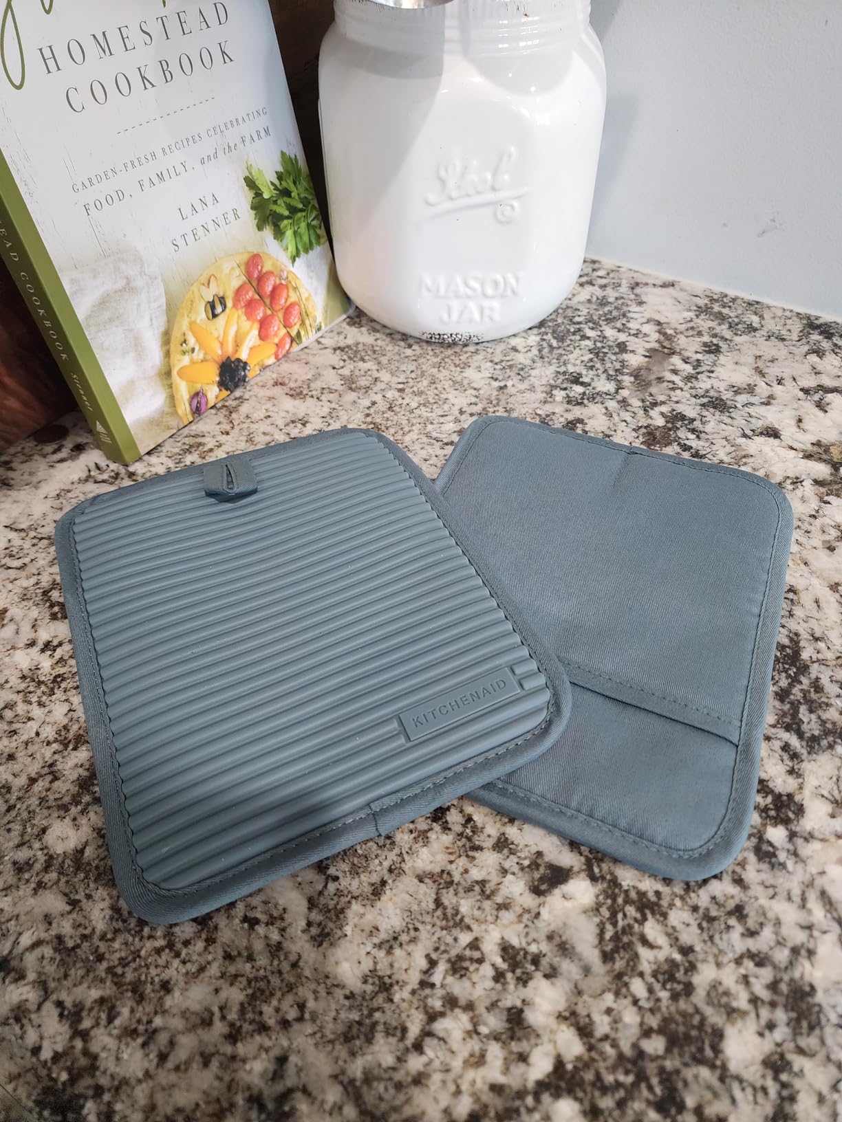KITCHENAID Ribbed Soft Silicone Pot Holder 2-Pack Set, Matte Black, 7