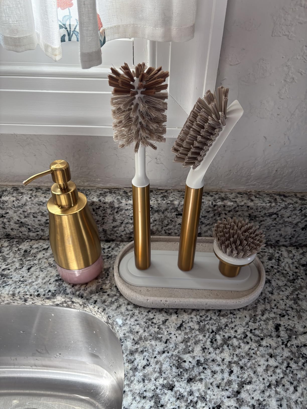 Gaussra Soap Dispenser with Coaster and Stickers, Brushed Nickel Stainless Steel Case Glass Liner Hand Pump Dispenser, Refillable Liquid Hand Soap Dispenser for Bathroom & Kitchen (11OZ / 320ML) customer photo 2