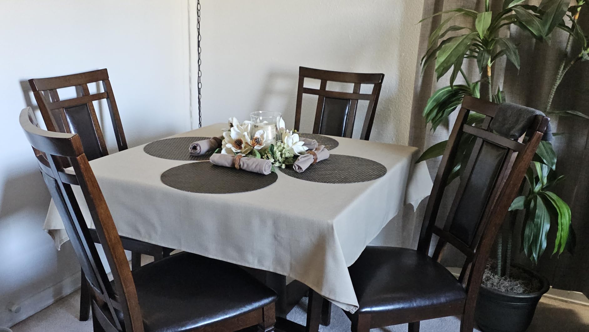 H.VERSAILTEX Linen Textured Table Cloths 60 x 120 Inch Premium Solid Tablecloth Spill-Proof Waterproof Table Cover for Dining Buffet Feature Extra Soft and Thick Fabric Wrinkle Free, Taupe customer photo 1