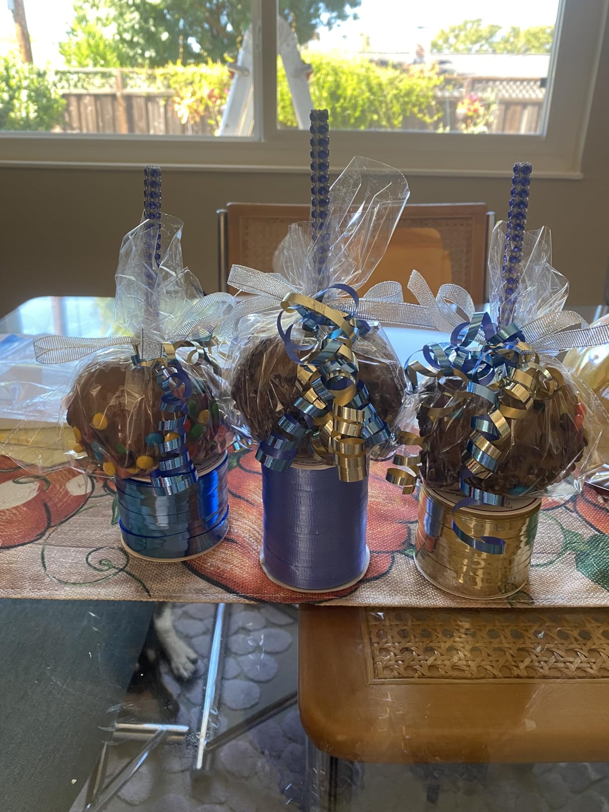 24 Pack Bling Candy Apple Sticks and Bags Kits, Caramel Apple Wooden Skewers,Food Bamboo Decorative Sticks for Rice Krispie Treats Cookie Cake Pops Corn Dogs with Glass Wrapper Glitter Ribbons Tie customer photo 1