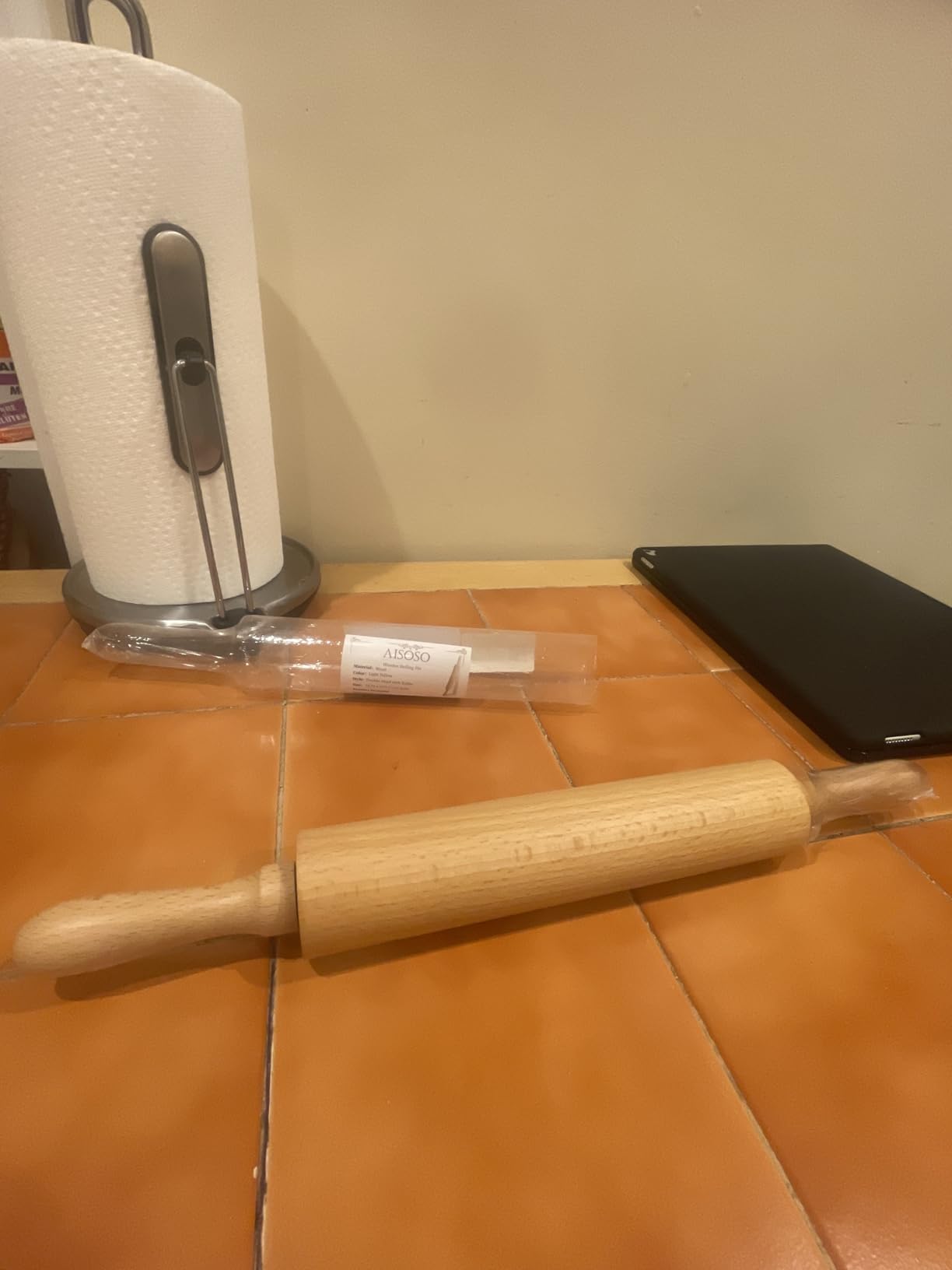 Aisoso French Rolling Pin, 17.7 Inches Wood Rolling Pin for Baking Extra Long Thickened, Classic Wooden Dough Roller for Fondant Pizza Pie Crust Cookie Pastry, Essential Kitchen Utensil, Brown customer photo 1