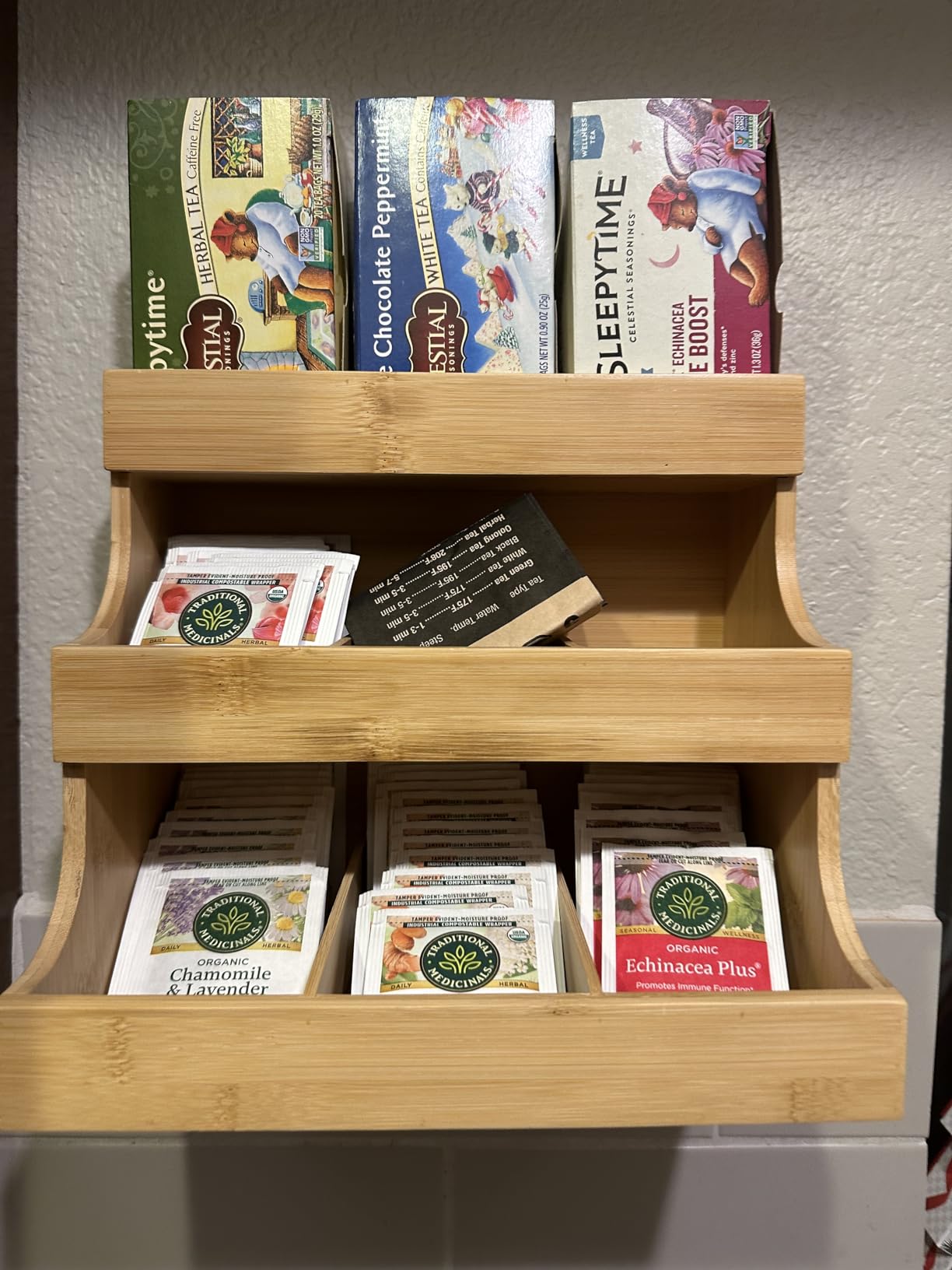 Theodore Vertical Bamboo Tea Organizer - Holds 180 Tea Bags - Compact Wooden Tea Storage Box for Home, Kitchen, Office - Fits Sugar Packets, Sweeteners, and Creamers customer photo 2