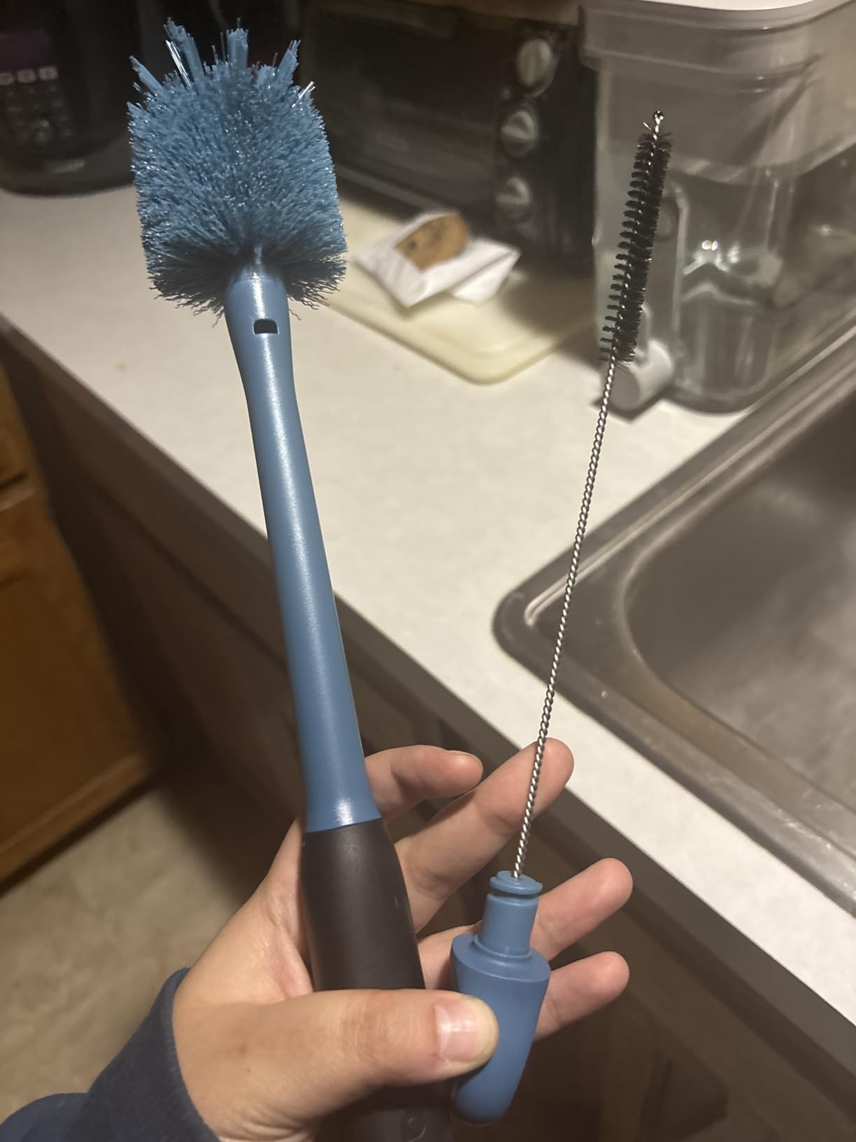 Owala 2-in-1 Water Bottle Brush Cleaner and Water Bottle Straw Cleaner Brush, Water Bottle Brush with Removable Head and Twist n' Hide Straw Brush, Smokey Blue customer photo 2
