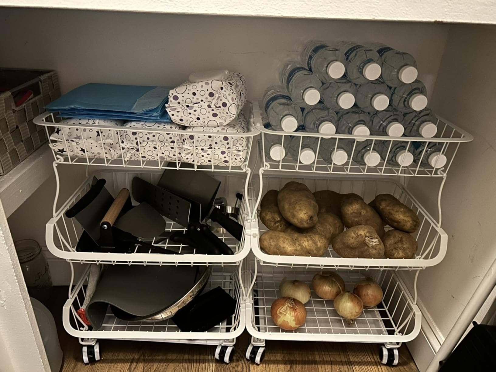 3-Tier Rolling Pantry Floor Organizer and Storage Cart with Wheels, Stackable Wire Pantry Baskets for Pantry Shelves, Kitchen Fruit Basket Stand and Storage Rack for Fruit Snack Onion Potato customer photo 1
