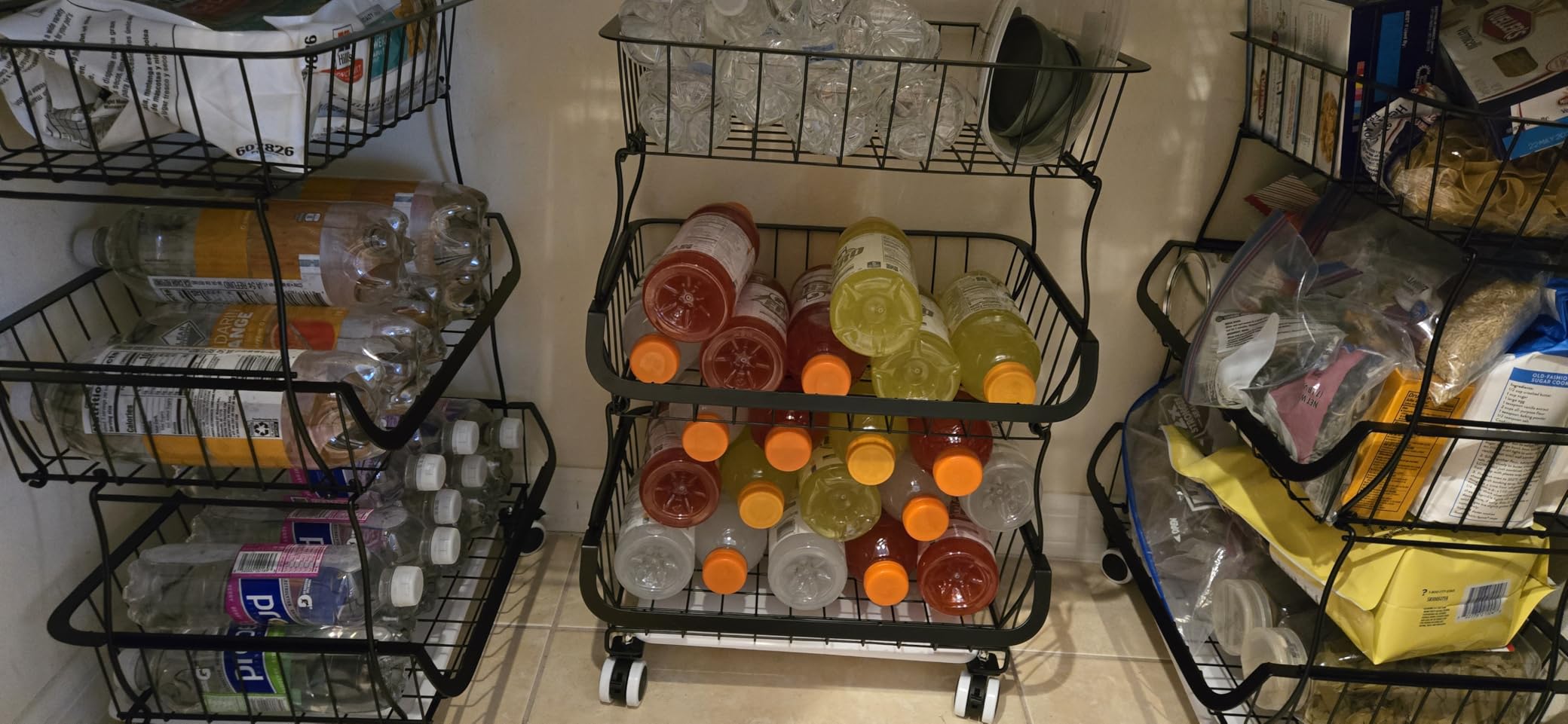 3-Tier Rolling Pantry Floor Organizer and Storage Cart with Wheels, Stackable Wire Pantry Baskets for Pantry Shelves, Kitchen Fruit Basket Stand and Storage Rack for Fruit Snack Onion Potato customer photo 2