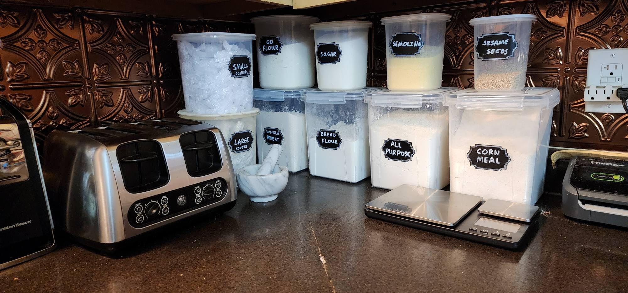 PRAKI Large Airtight Food Storage Containers 5.2L / 195oz, 4pcs Pantry Kitchen Organizers and Storage for Flour, Sugar, Baking Supplies, BPA Free, Plastic Flour Containers with 20 Labels & Marker customer photo 1