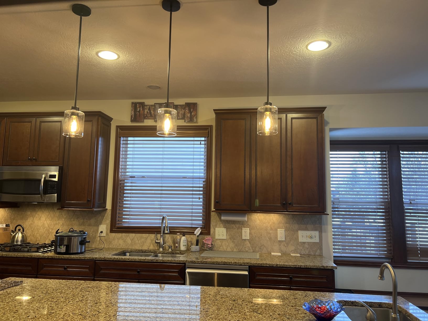 Modern Black Farmhouse Clear Glass Cylinder Pendant Light Fixture,Island Lights for Kitchen,Mini Pendant Lighting for Kitchen Island Decor - 4.75 Inch Shade 58 Inch Cord (Black 2 Pack) customer photo 2