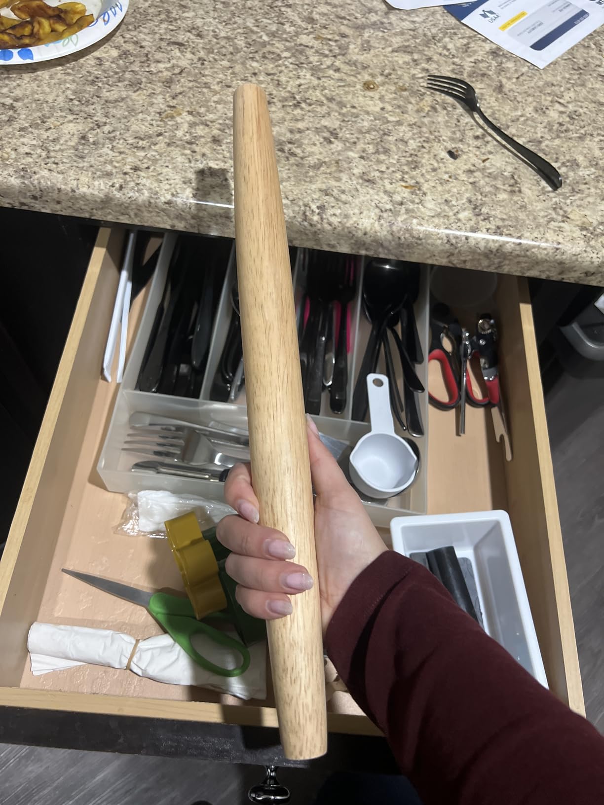 French Rolling Pin (17 Inches) -WoodenRoll Pin for Fondant, Pie Crust, Cookie, Pastry, Dough -Tapered Design & Smooth Construction - Essential Kitchen Utensil,Walnut Wood customer photo 1