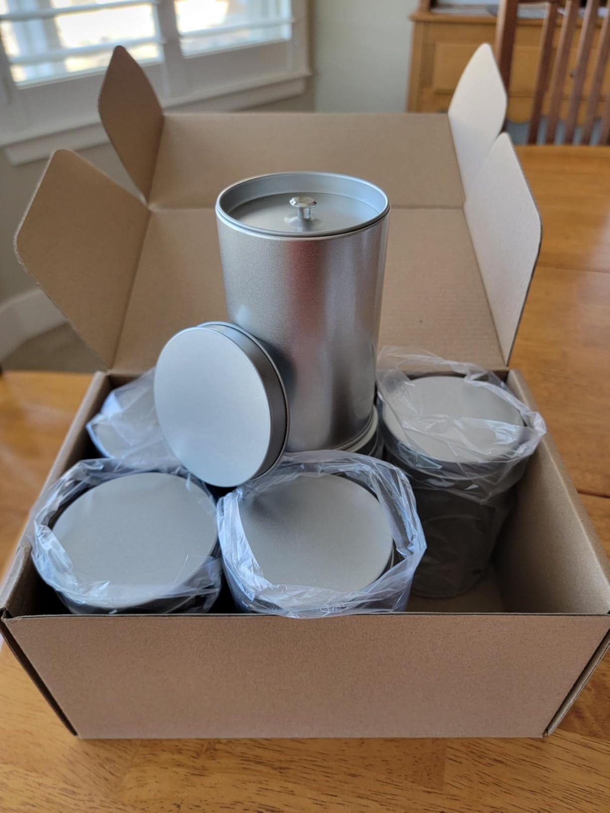 Yesland 6 Pack Tea Tin Canister with Airtight Double Lids, 12 Fluid Oz Tin Can Box and Small Round Kitchen Canisters for Loose Tea, Coffee, Candy, Herbs and Spices(Silver) customer photo 1