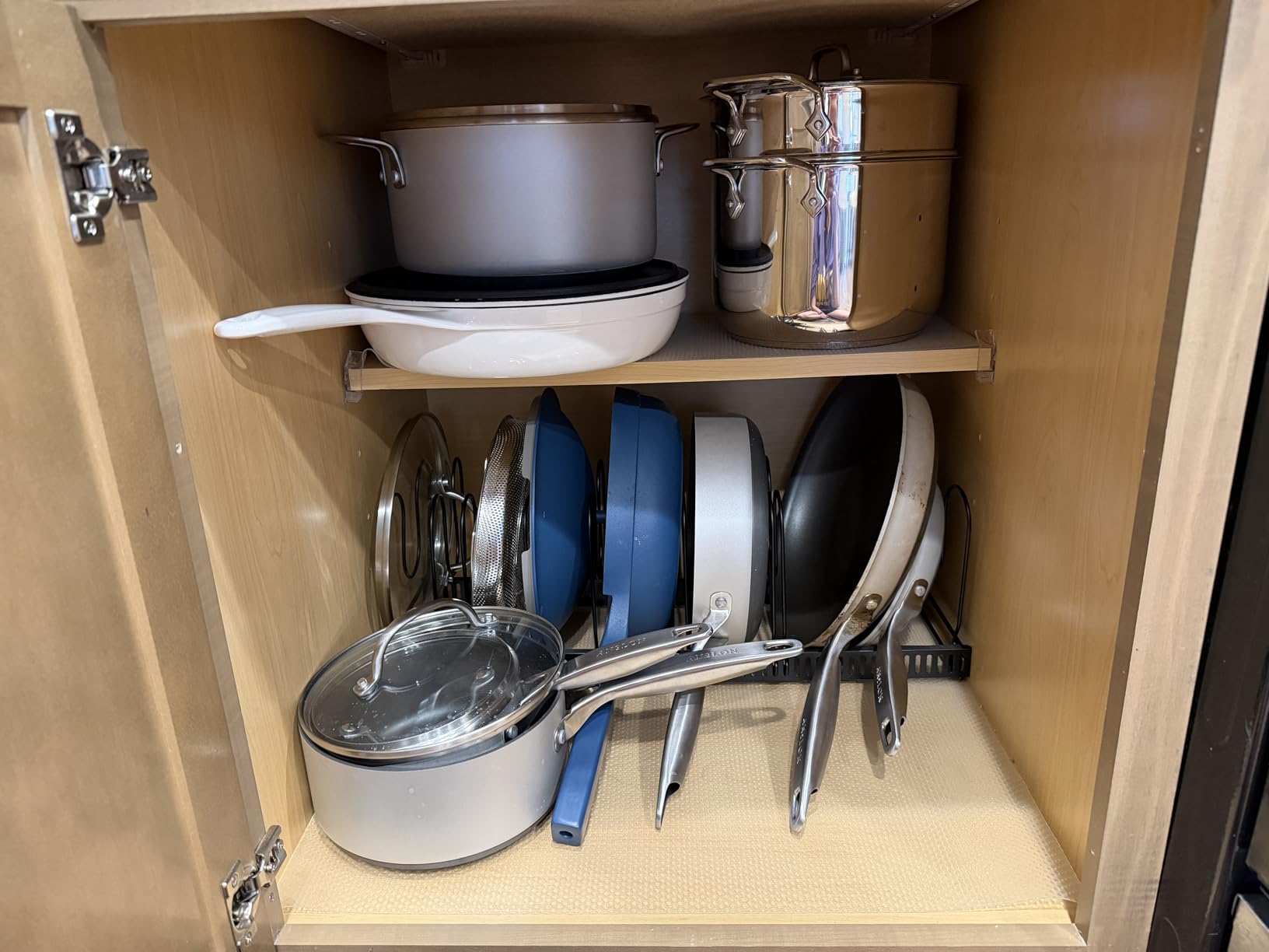 Housolution Pot and Pan Organizer Rack for Cabinet, Expandable Pot Lid Organizer Holder with 14 Adjustable Dividers, Fully Expanded Size 22.83