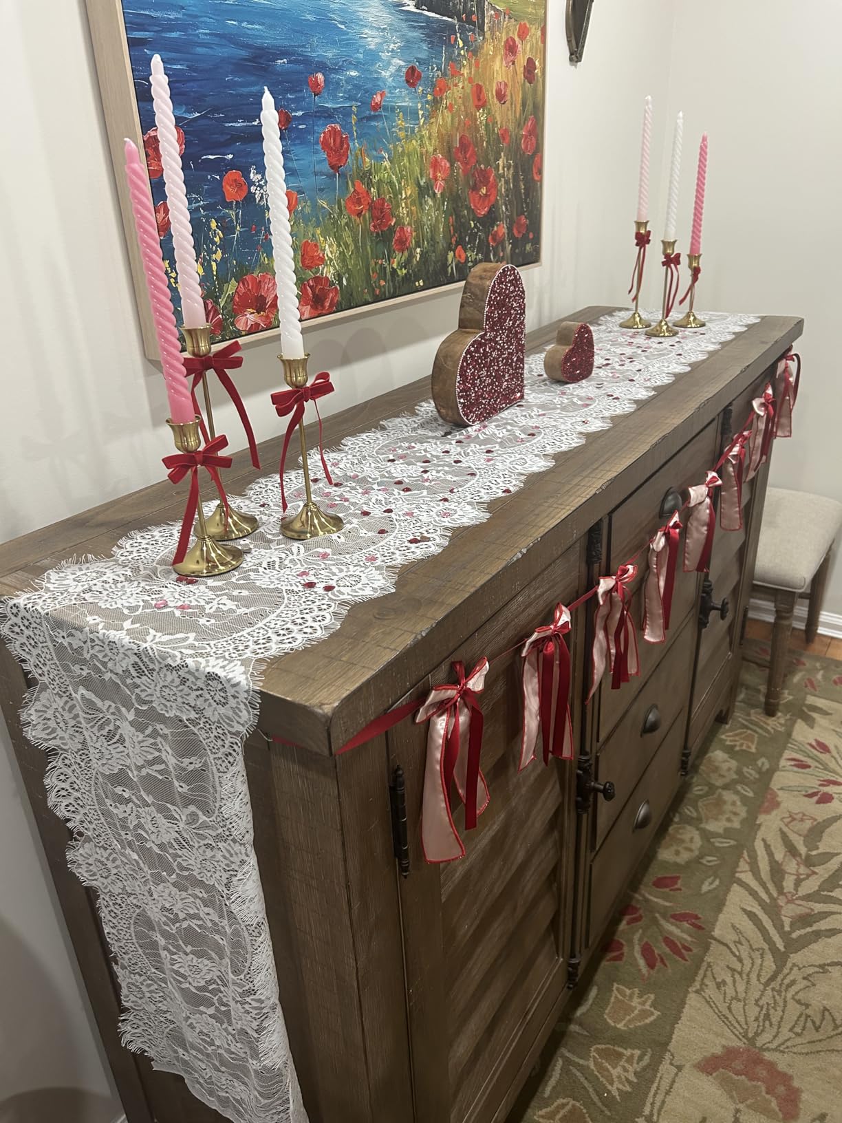 3 Pcs White Lace Table Runner 14 x 120 Inch Embroidered Boho Table Runner for Wedding Party Bridal Shower Decorations Vintage Rustic Table Runners customer photo 1