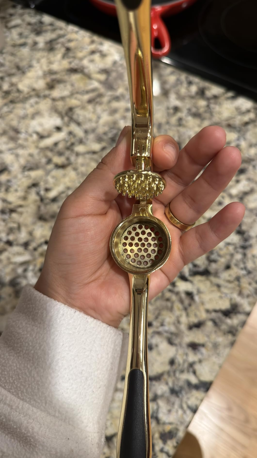 Kitessensu High Effective Garlic Press With Studs, Heavy Duty Garlic Mincer, Easy to Squeeze and Clean, Rust Proof & Dishwasher Safe, Ginger Crusher- Imperial Silver customer photo 1