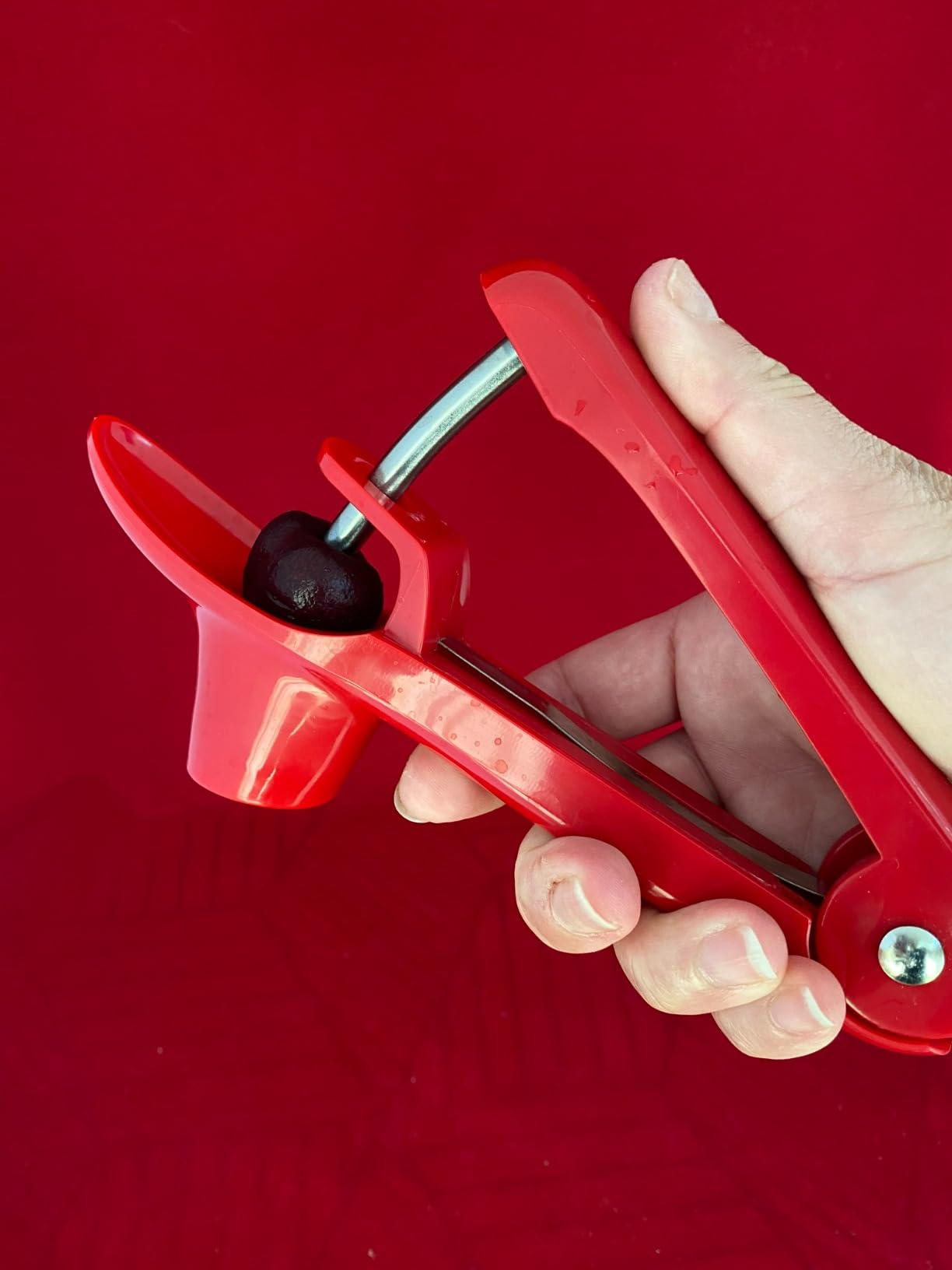Cherry Pitter - Ordekcity Stainless Steel Cherries Corer Pitter Tool with Hand-held Push Design, Save Time & Space for Making Cherry Jam with Lock Design(Black) customer photo 1