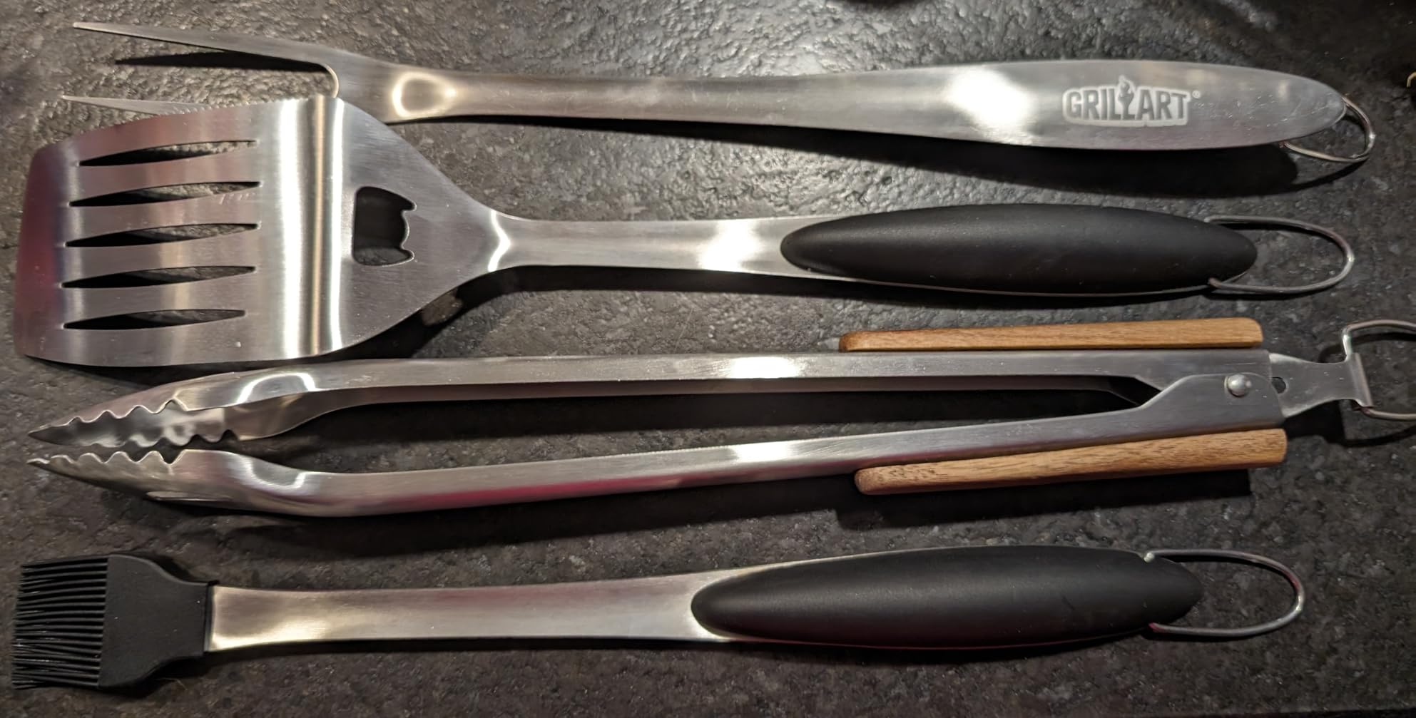 GRILLART BBQ Tools Grill Tools Set - 18Inch Grilling Tools BBQ Set - Grill Accessories w/BBQ Tongs, Spatula, Fork, Brush - Stainless Grill Kit Grilling Set customer photo 1