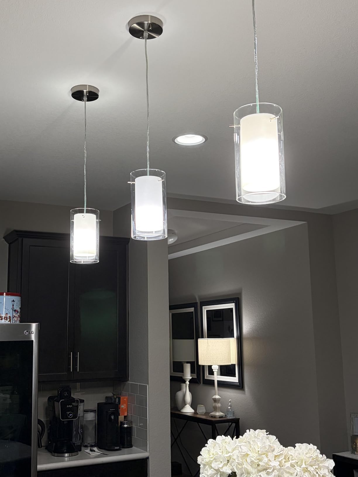 Modern Glass Pendant Light 2 Pack, Adjustable Hanging Pendant Lighting Kitchen Lights Island Dining Room Bathroom Bar, Brushed Nickel Finish customer photo 2