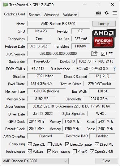 PowerColor Fighter AMD Radeon RX 6600 Graphics Card with 8GB GDDR6 Memory customer photo 1