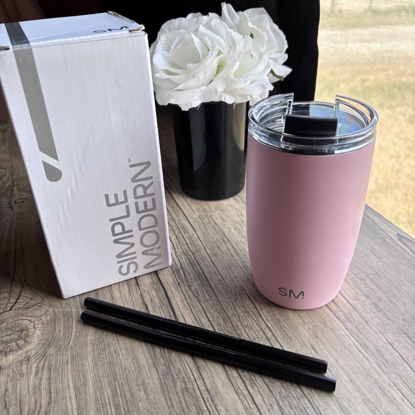 Simple Modern Travel Coffee Mug Tumbler with Flip Lid | Reusable Insulated Stainless Steel Cold Brew Iced Coffee Cup Thermos | Gifts for Women Men Him Her | Voyager Collection | 16oz | Sea Glass Sage customer photo 1
