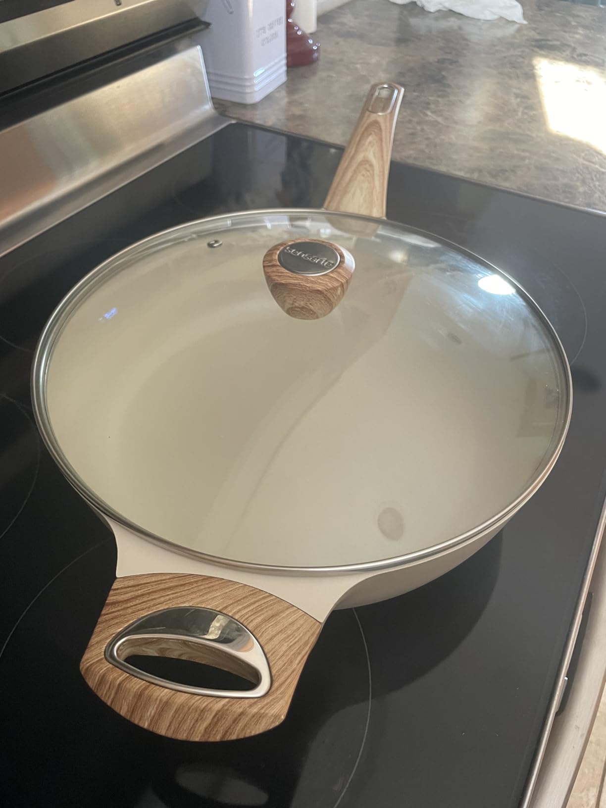 SENSARTE Nonstick Frying Pan Skillet with Lid, 12 Inch Large Deep Frying Pan, 5 Qt Non Stick Saute Pan with Cover, Induction Pan, Healthy Non Toxic Cooking Pan with Helper Handle, PFOA PFOS Free customer photo 1