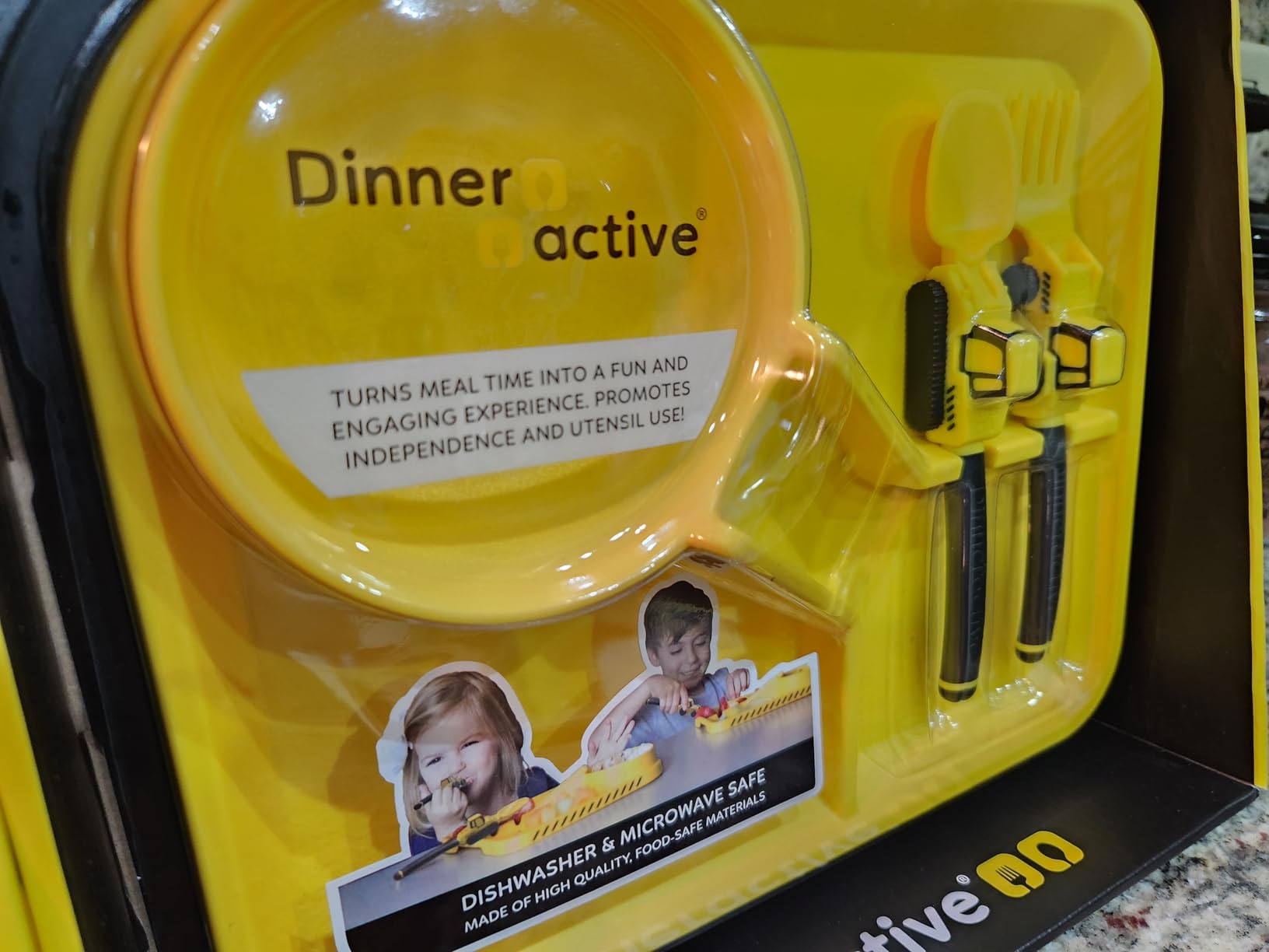Dinneractive Dining Set for Kids - 3 Piece Construction Themed Toddler Utensils & Toddler Plates - Toddler Forks and Spoons - Kid Plate set customer photo 2