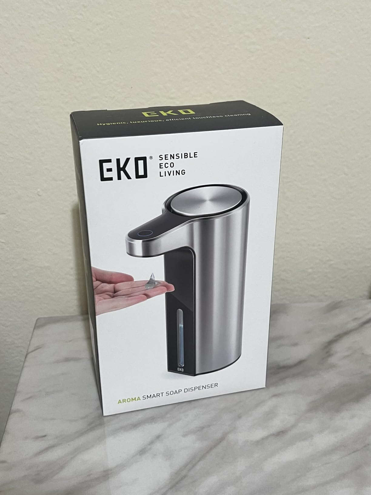 EKO Aroma Touchless Automatic Soap Dispenser for Kitchen and Bathroom, Liquid Hand Soap Dispenser, Water-Resistant and Rechargeable, 9 fl oz (Stainless) customer photo 2