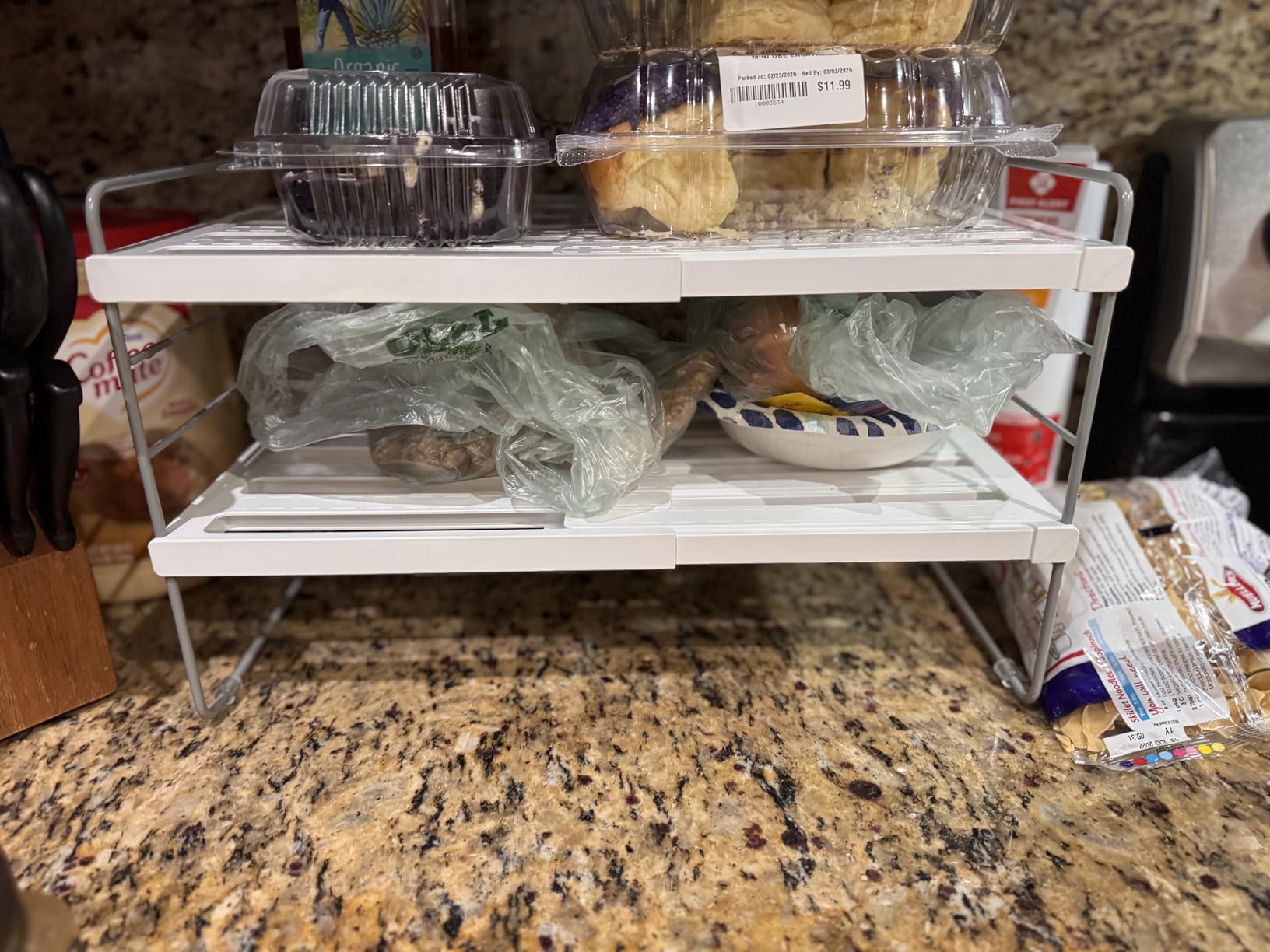 JUPELI Foil and Plastic Wrap Organizer, Expandable Kitchen Pantry Storage, Height Adjustable Cabinet Rack for Kitchen Organization, Aluminum Foil -3 Tier 9.8