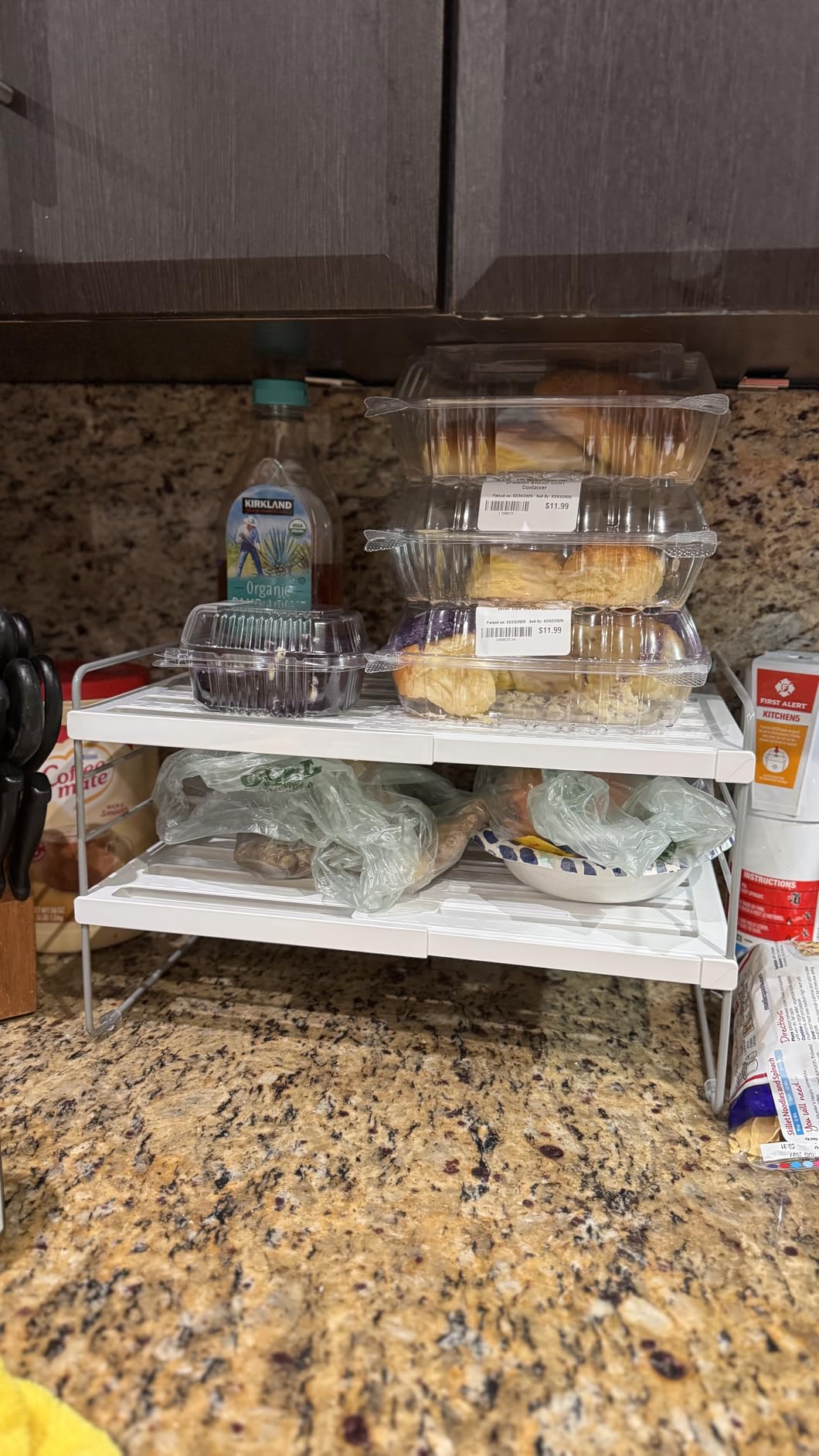 JUPELI Foil and Plastic Wrap Organizer, Expandable Kitchen Pantry Storage, Height Adjustable Cabinet Rack for Kitchen Organization, Aluminum Foil -3 Tier 9.8