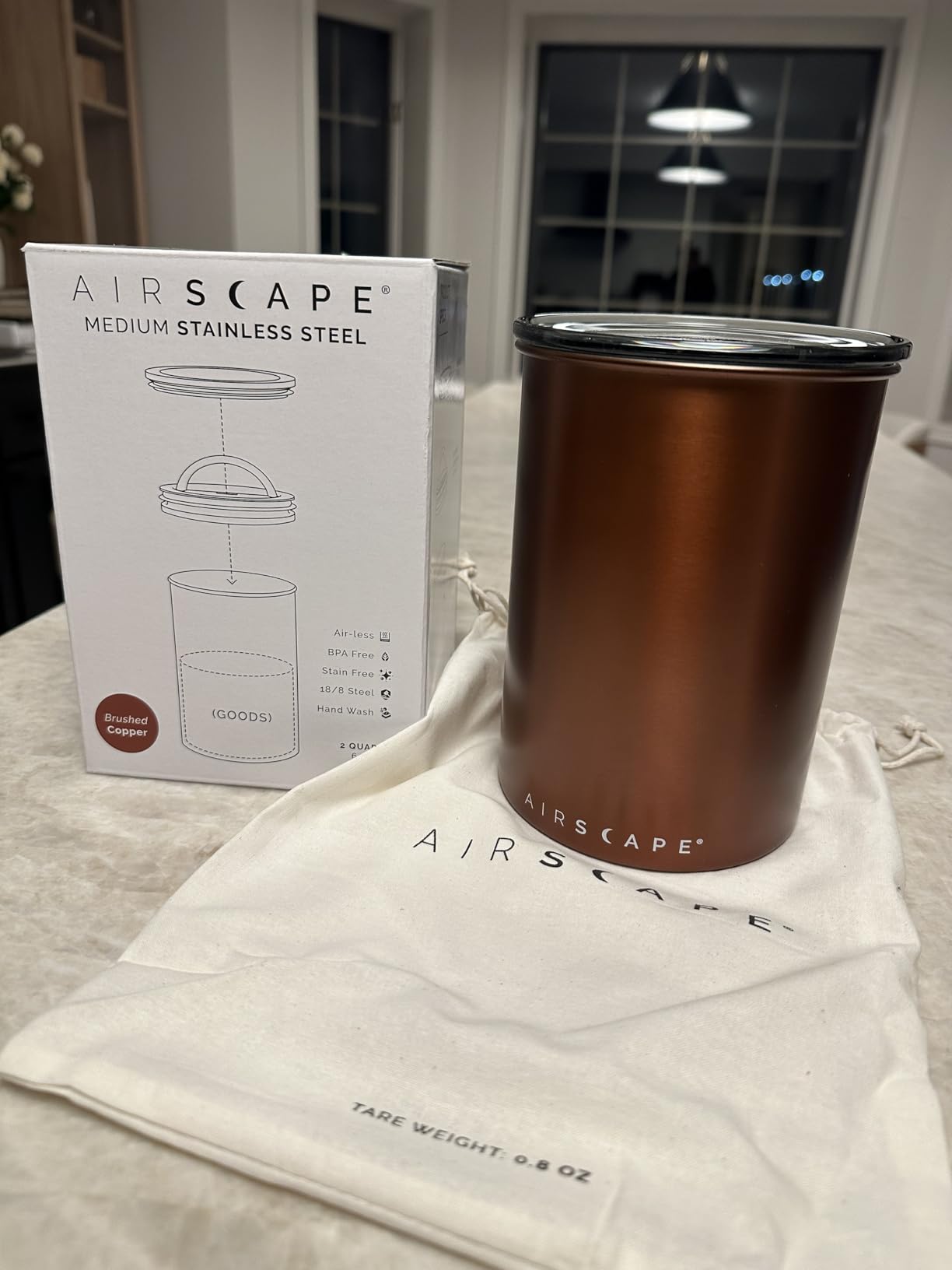 Planetary Design Airscape Stainless Steel Coffee Canister | Food Storage Container | US Patented Airtight Lid | Push Out Excess Air Preserve Food Freshness (Medium, Matte Yellow) customer photo 2