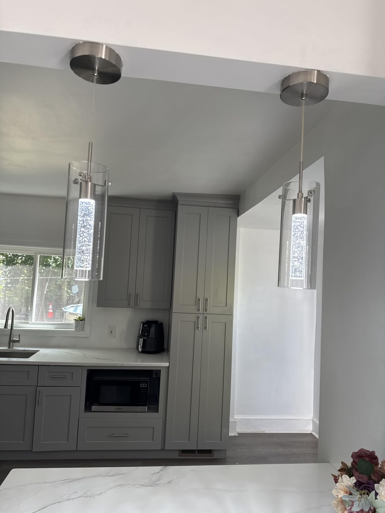 Pendant Ceiling Light Fixture, LED Kitchen Lighting Crystal Pendant Lights Kitchen Island, 1-Light Integrated Kitchen Hanging Light Fixture Modern Island Light with Bubble Glass Three Pack customer photo 2