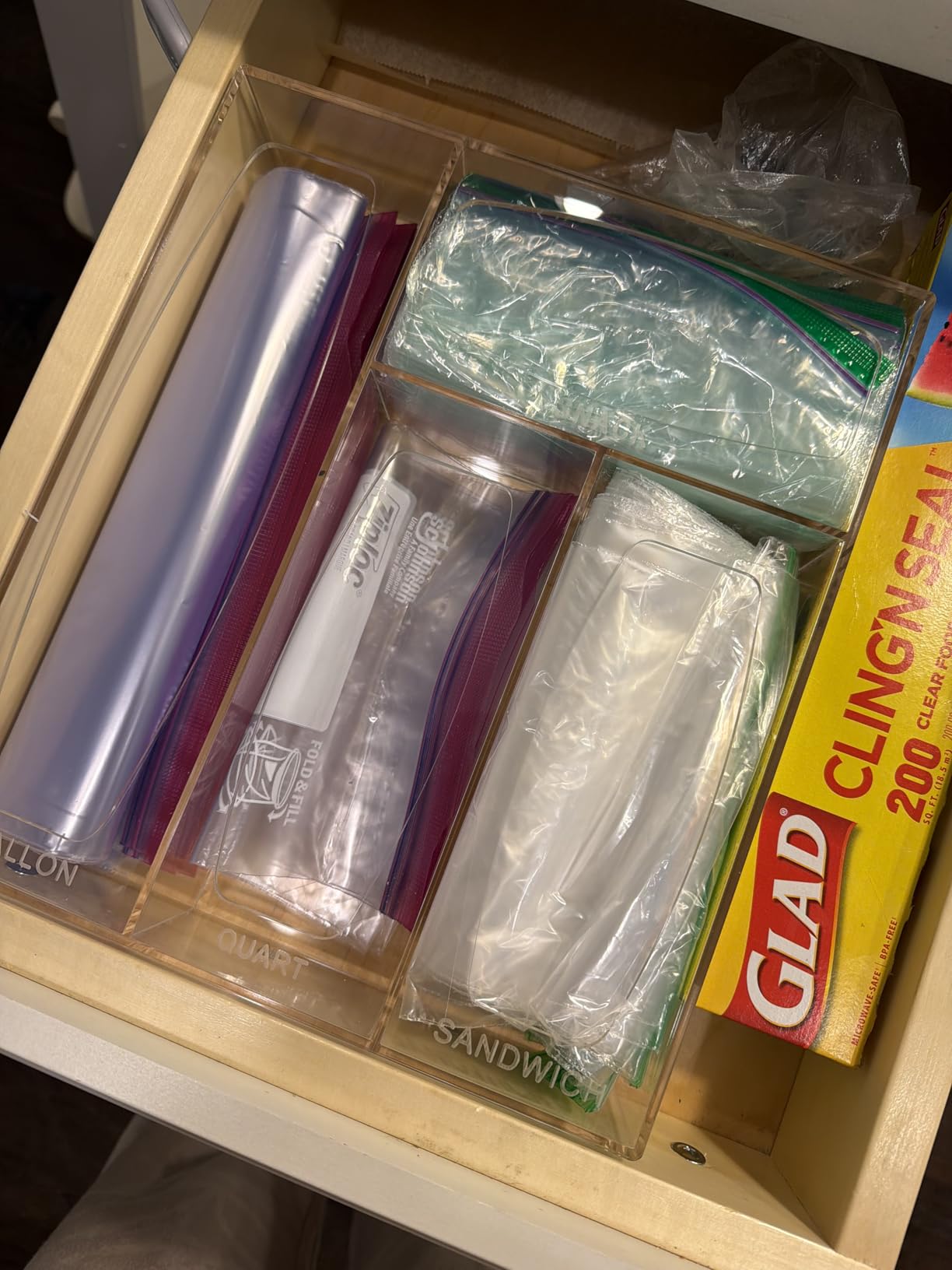Aquiver Acrylic Bags Storage Organizer - Baggie Bags Drawer Organizer & Plastic Food Storage Bags Holder - Compatible with Gallon, Quart, Sandwich, Snap, Freezer, Slider Bags (Clear) customer photo 2