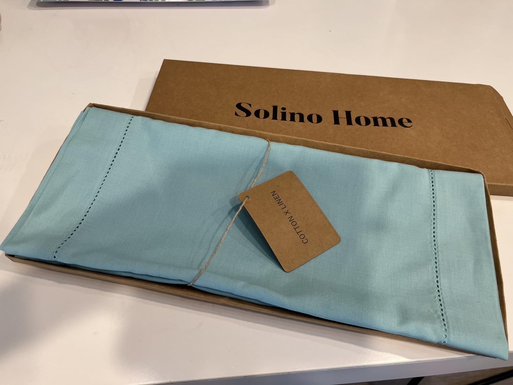 Solino Home Ivory Table Runner 60 Inches - Cotton Linen Hemstitch Coffee Table Runner 14 x 60 Inch Ideal for Dresser Tables - Spring, Easter, Mothers Day customer photo 1