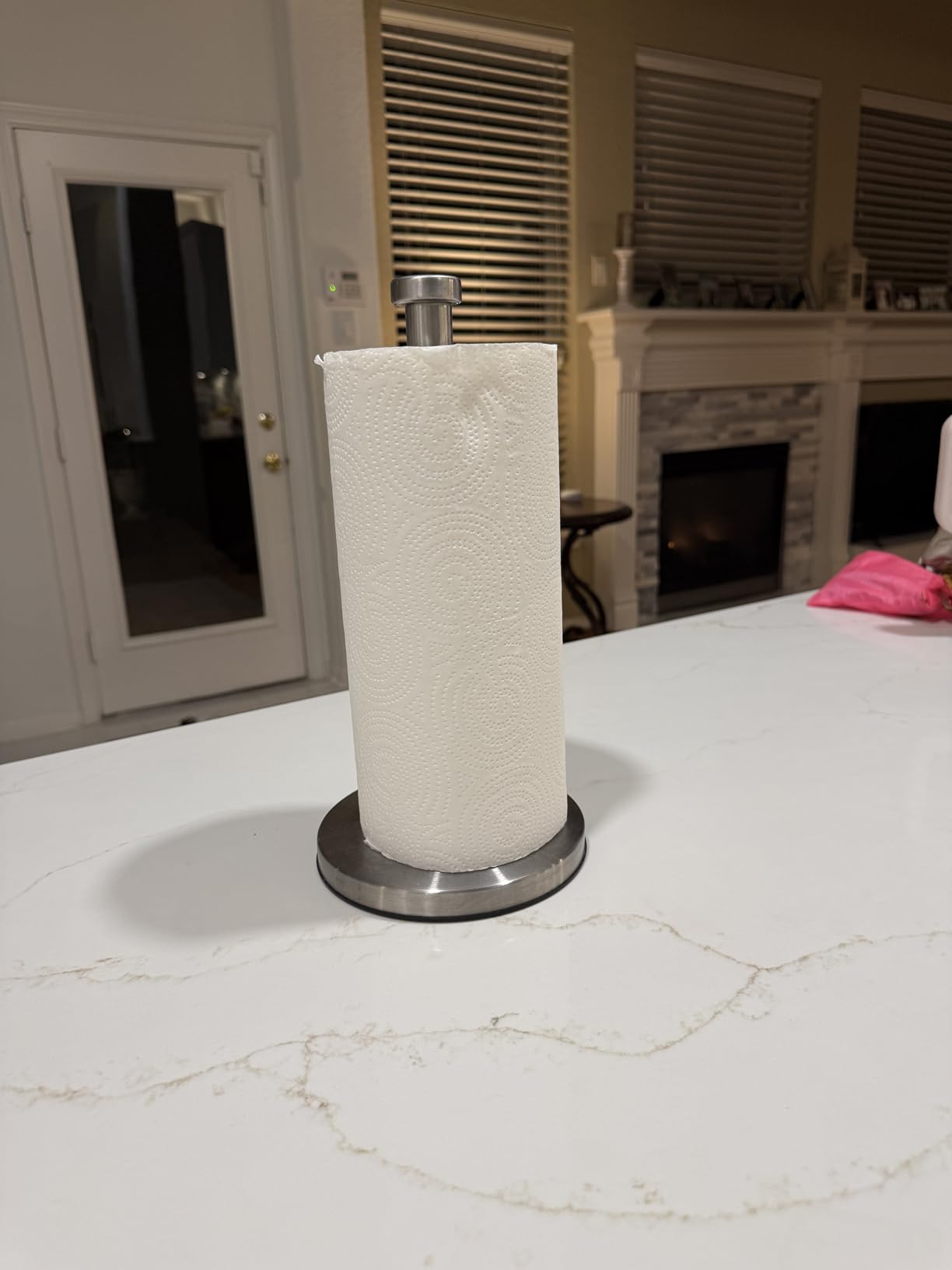 VEHHE Paper Towel Holder Countertop, Stainless Steel Paper Towel Holder Stand with Weighted Base Suction Cups, Standing Paper Towel Roll Holder for Kitchen Bathroom (Silver) customer photo 2