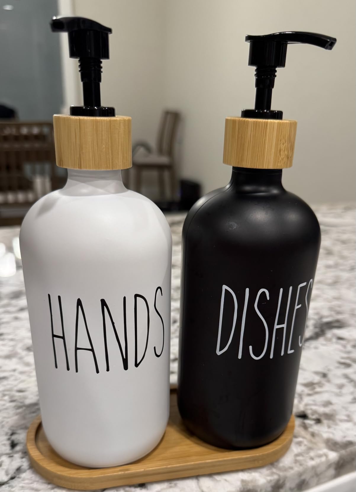 MOMEEMO Soap Dispenser Set, Contains Hand and Dish Soap Dispenser, Suitable for Kitchen Decor. (Black & White) customer photo 2