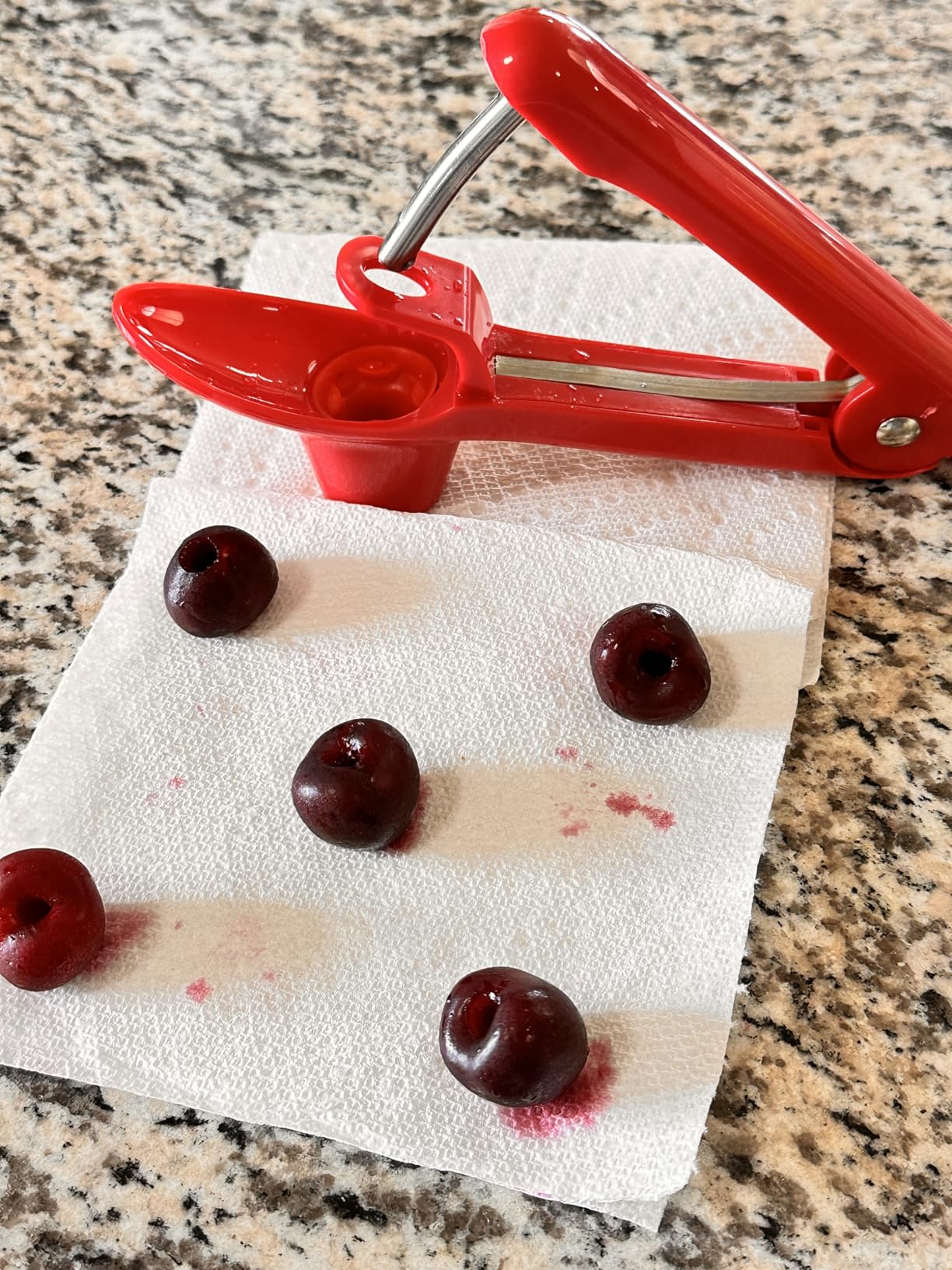SCHVUBENR Cherry Pitter Tool - Stainless Steel Cherry Corer Pitter with Ergonomic Push Design - Easy to Use for Making Cherry Jam - Pit Cherry with Ease, Saving Time & Space with Lock Design(Black) customer photo 2