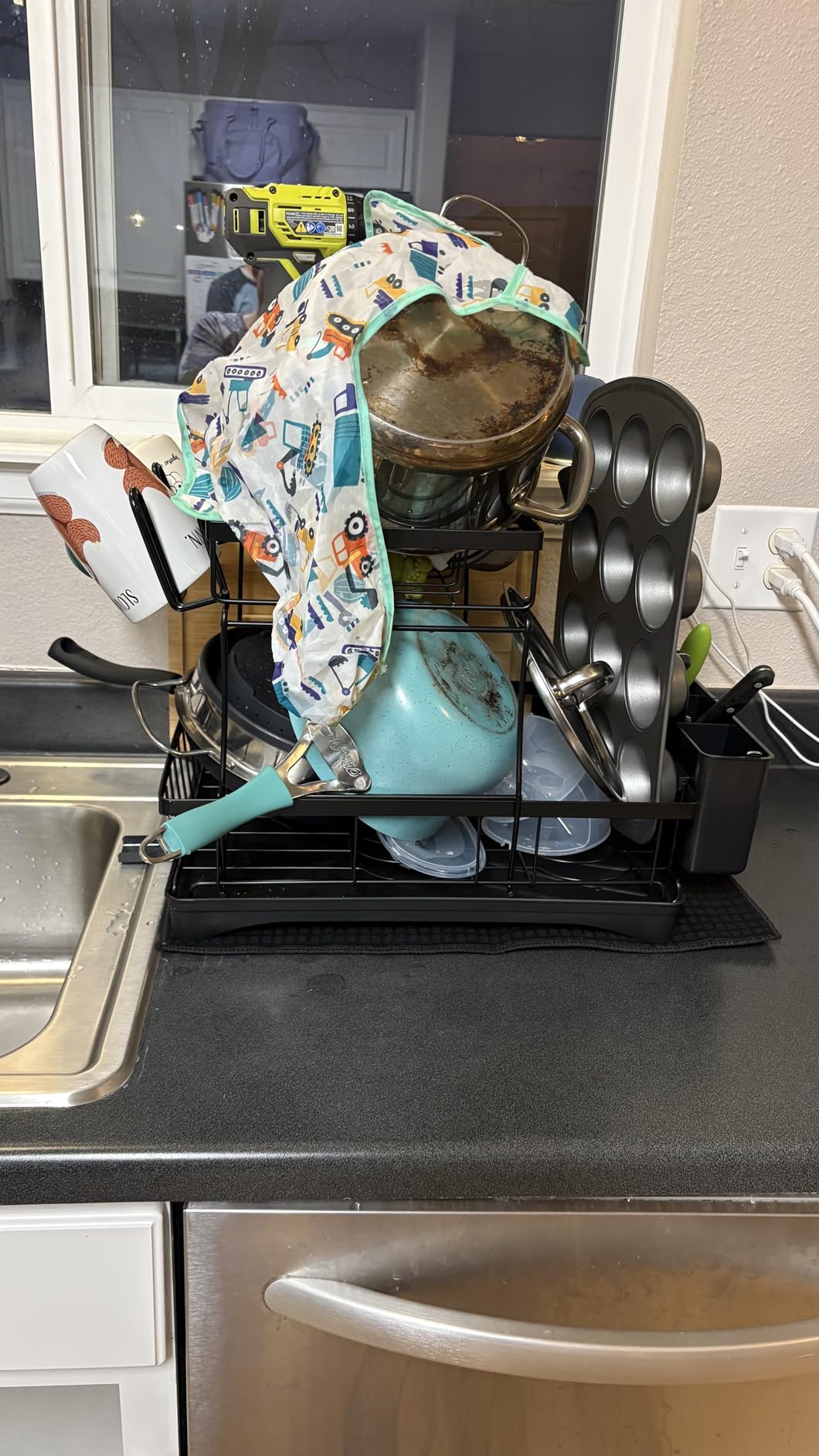 Godboat Dish Drying Rack, 2-Tier Dish Rack with Auto-Drain & Mat, Dish Racks for Kitchen Counter, Dish Drainer with Knife, Fork & Cup Rack, Gifts for Women, Mothers Day, Cool Stuff & Kitchen Gadgets customer photo 2