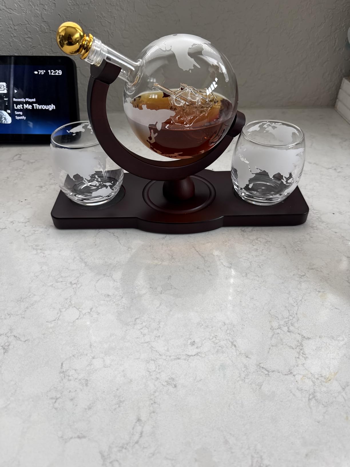 PONPUR Gifts for Men Dad Valentines Day, Whiskey Decanter Globe Set with 2 Ball Stones & 2 Glasses, Anniversary Birthday Gifts for Him Husband Boyfriend Brother, Cool Stuff Gift for Bourbon Scotch customer photo 2