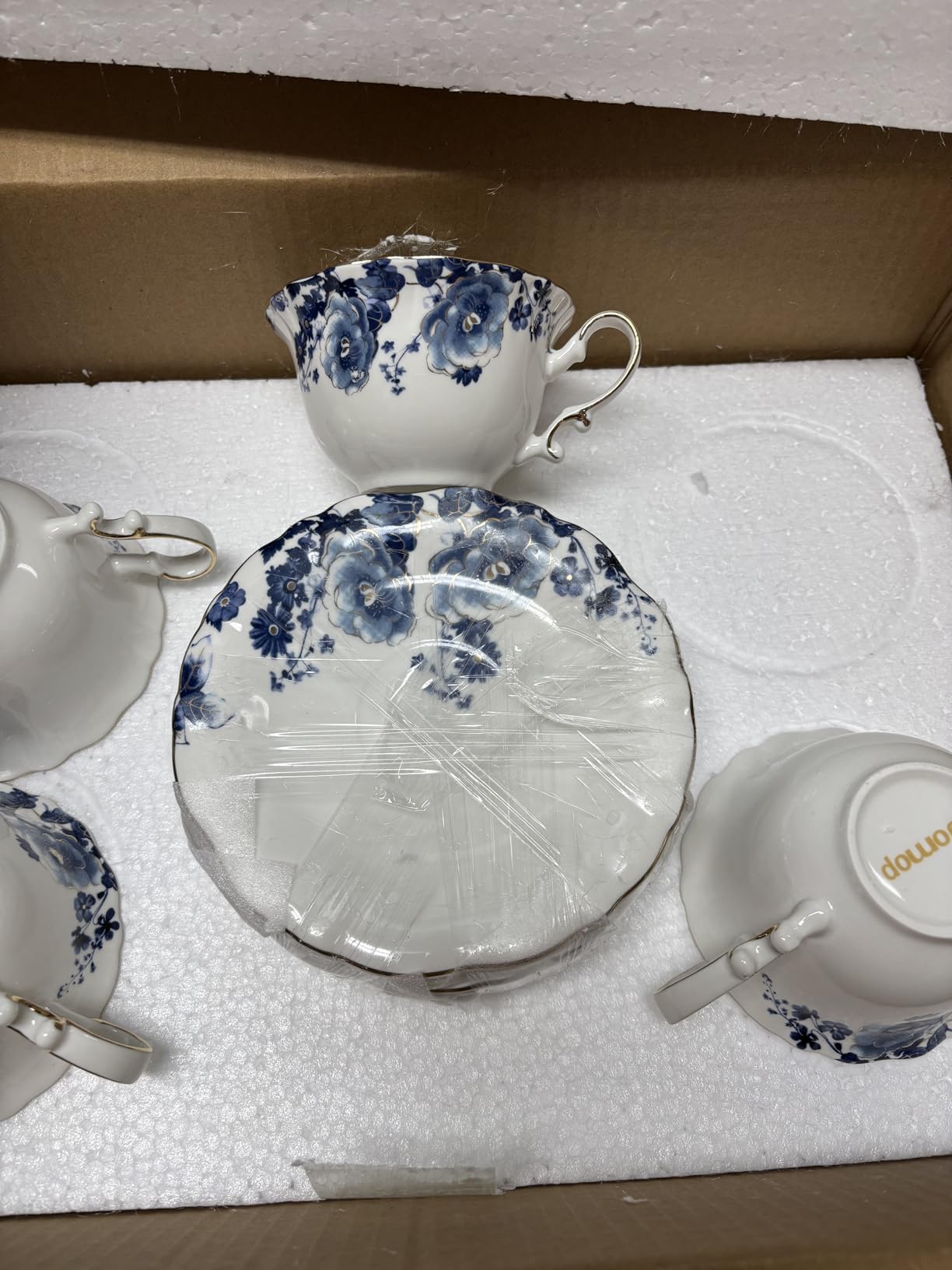 Jomop Ceramic Tea Cups Coffee Cup and Saucers Set of 4 (Blue and White) customer photo 1