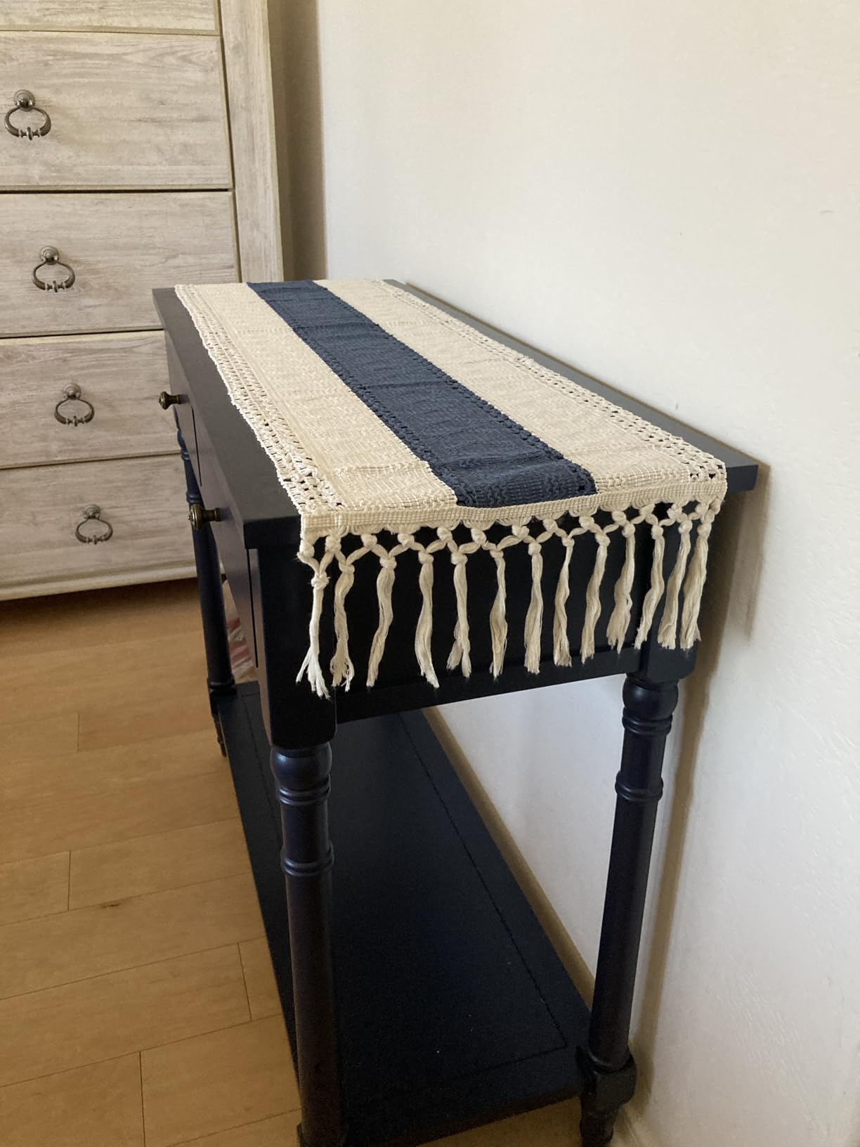 FEXIA Boho Table Runner for Thanksgiving Fall Christmas Home Decor with Tassels 72 Inches Long Pottery barn Furniture Farmhouse Rustic Macrame Burlap Table Decoration for Living Room (12x72 Inches) customer photo 1
