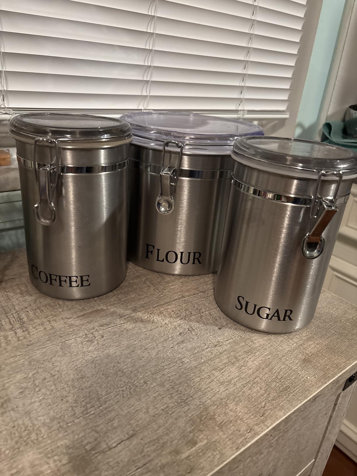 Oggi Stainless Steel Sugar Canister 62 fl oz - Airtight Clamp Lid, Clear See-Thru Top - Ideal Sugar Container for Countertop, Sugar Jar, Bulk Sugar Storage. Large Size 5