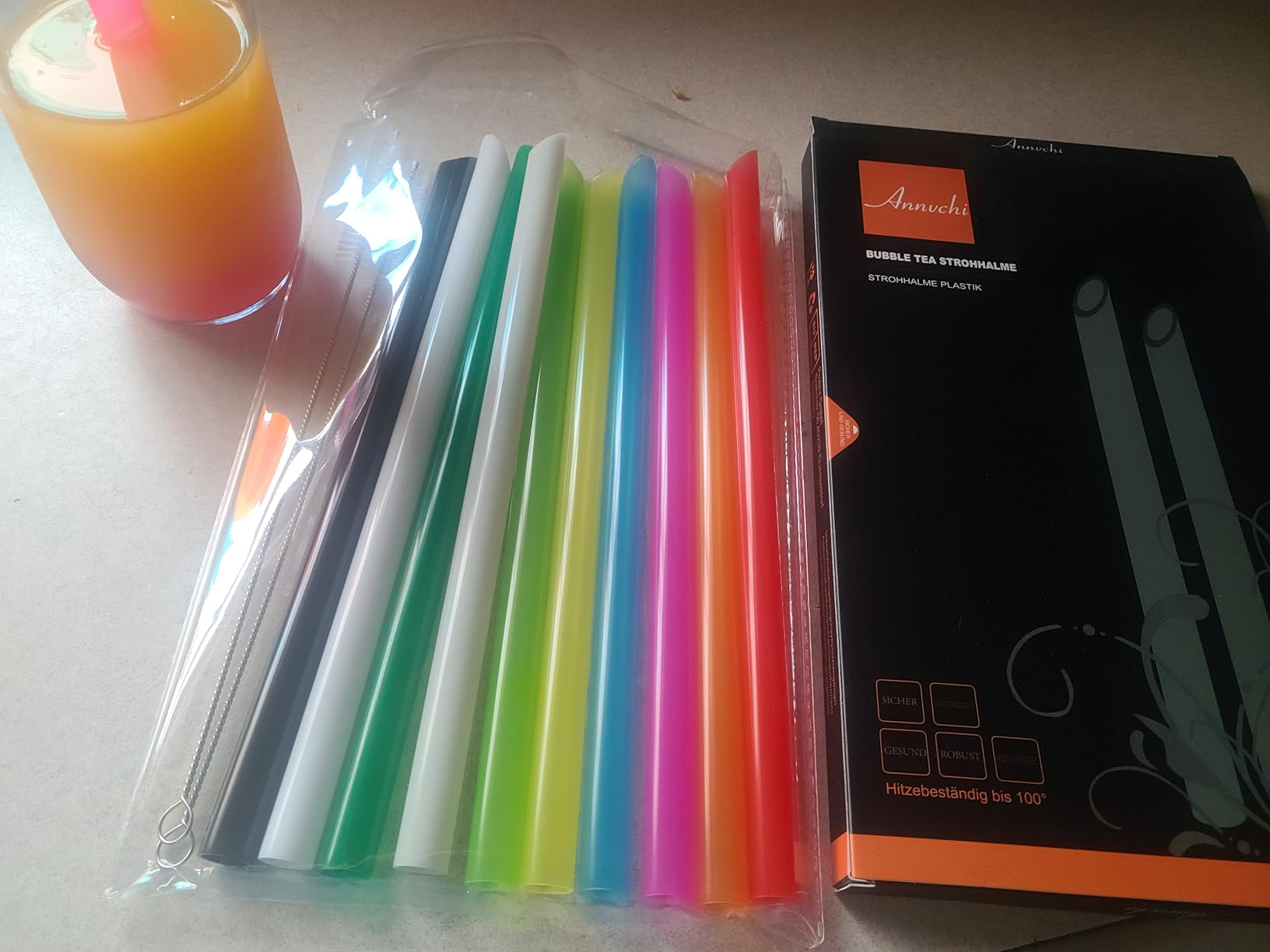 12 Pcs Reusable Boba Straws - BPA-Free Wide Reusable Plastic Straws for Smoothies, Boba(Tapioca, Boba Pearls) & Shakes with 2 Brushes（Multicolor） customer photo 1