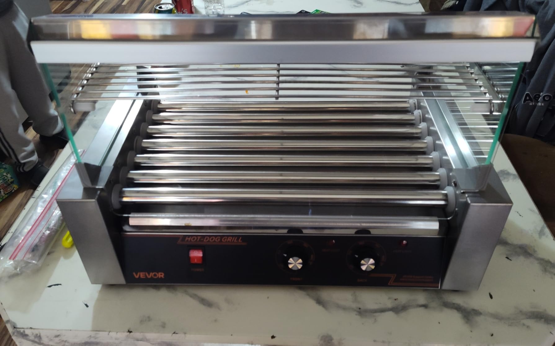 VEVOR Hot Dog Roller, 30 Hot Dog Capacity 11 Rollers, 1800W Stainless Steel Cook Warmer Machine w/Cover & Dual Temp Control, LED Light & Detachable Drip Tray, Sausage Grill Cooker for Kitchen Canteen customer photo 1